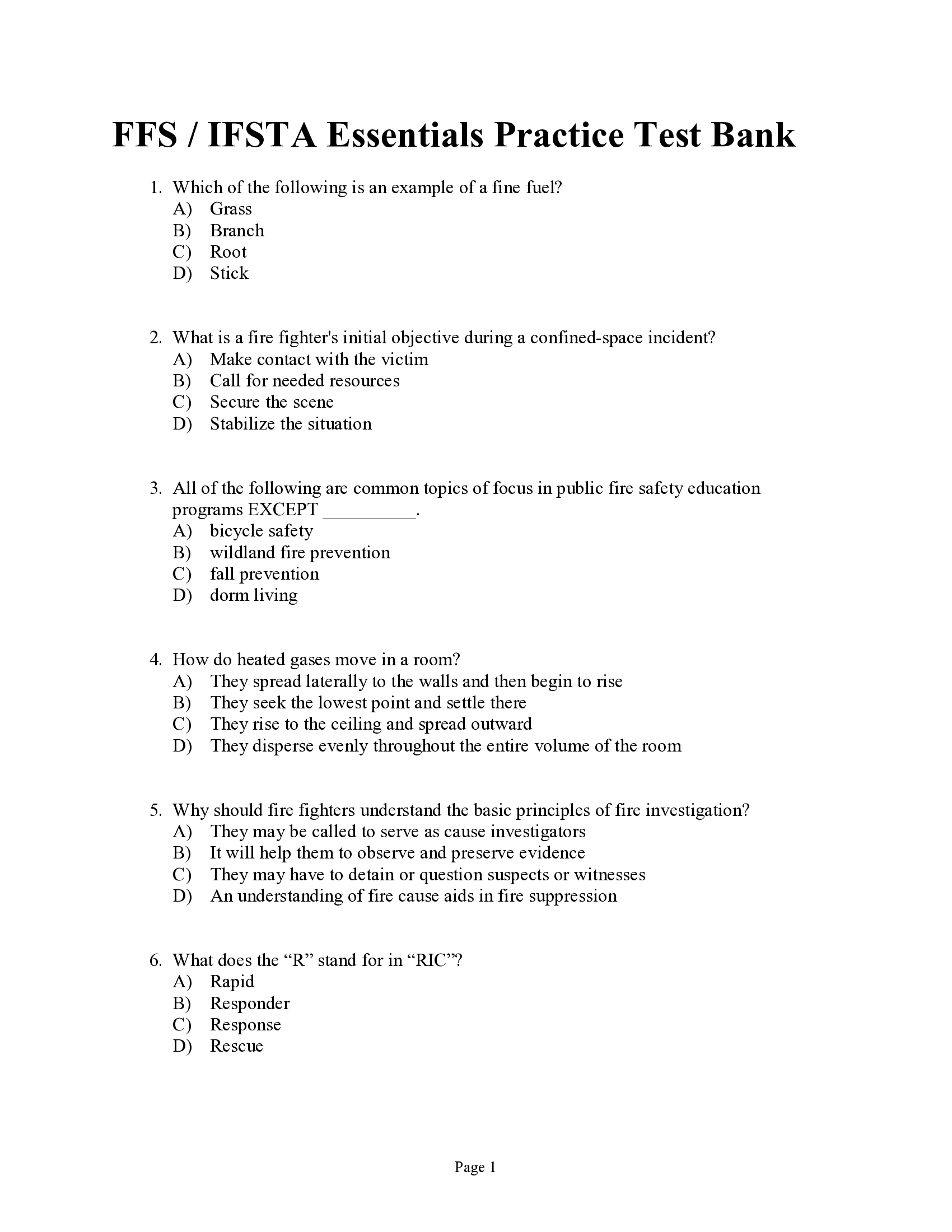 The International Fire Service Training Association IFSTA, FFS Essentials 3rd Edition Practice Test Bank Questions and Answers.
