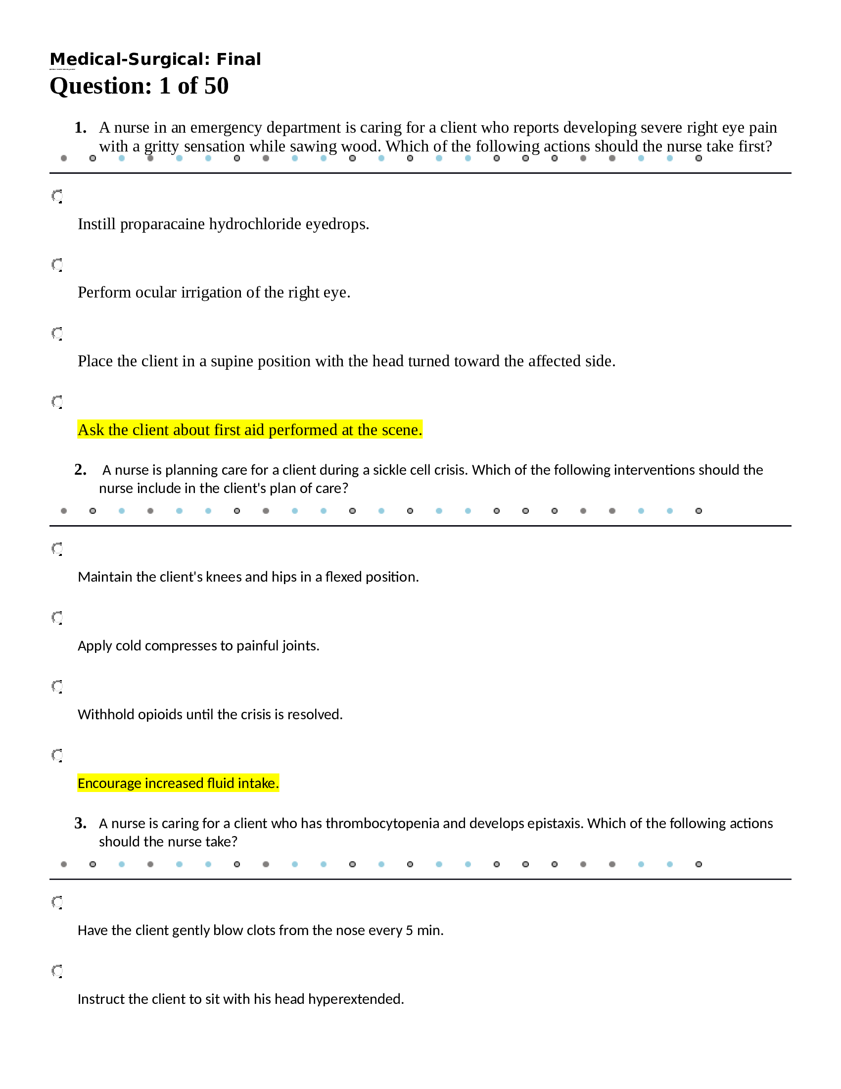 ATI Medical-Surgical Final Exam Answers- loaded rationals provided (50 Questions)