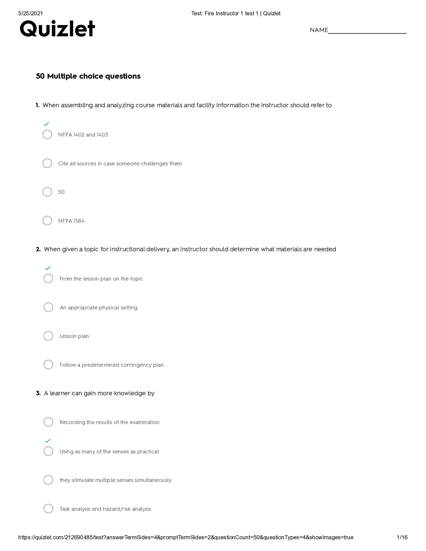TCFP Fire Instructor I Test 1 Questions and Answers, Texas Commission on Fire Protection (TCFP) Fire Instructor I Test 1 Questions and Answers