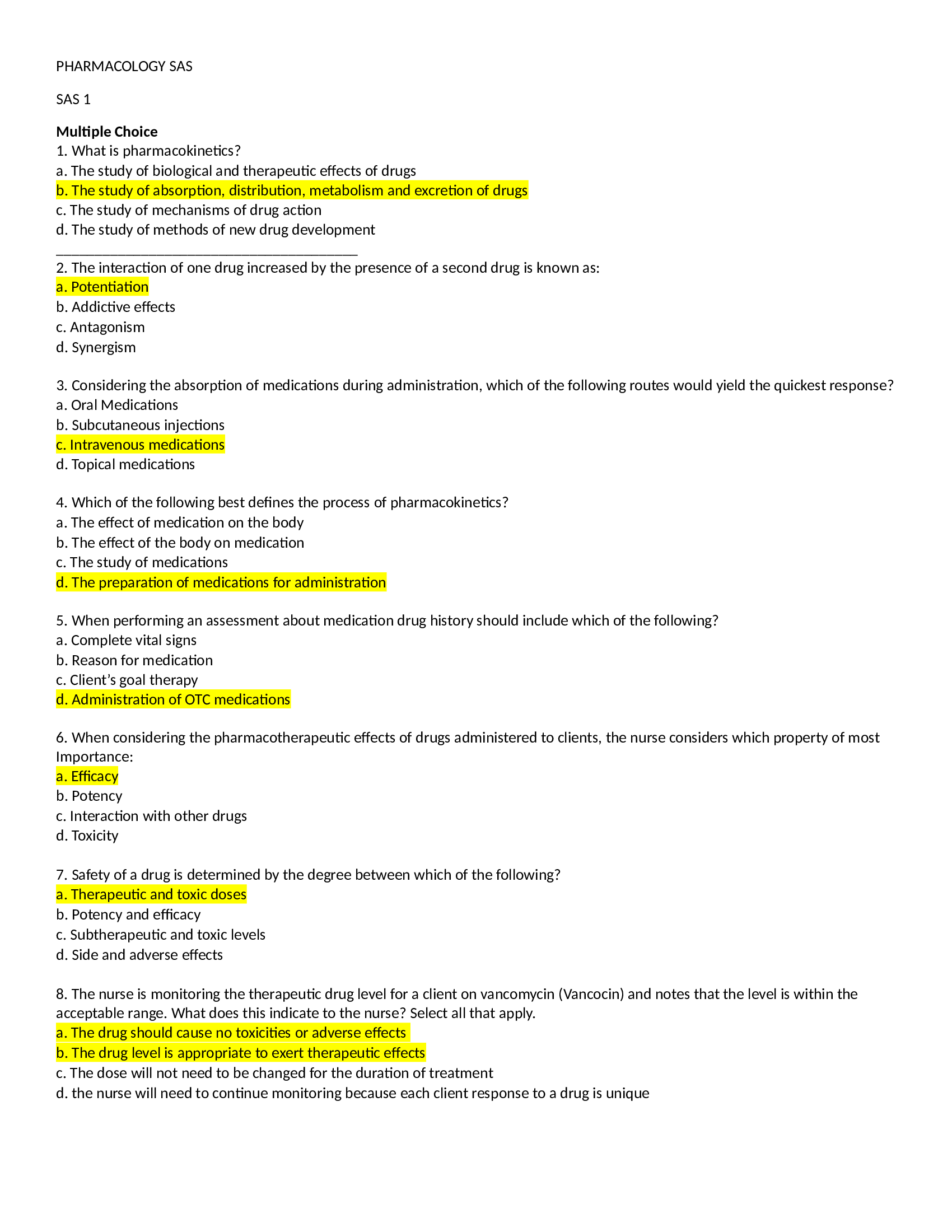 PHARMACOLOGY STUDENT ACTIVITY SHEET BS NURSING ALL MODULE ANSWERS-QUIZZES-AND-TEST BANK