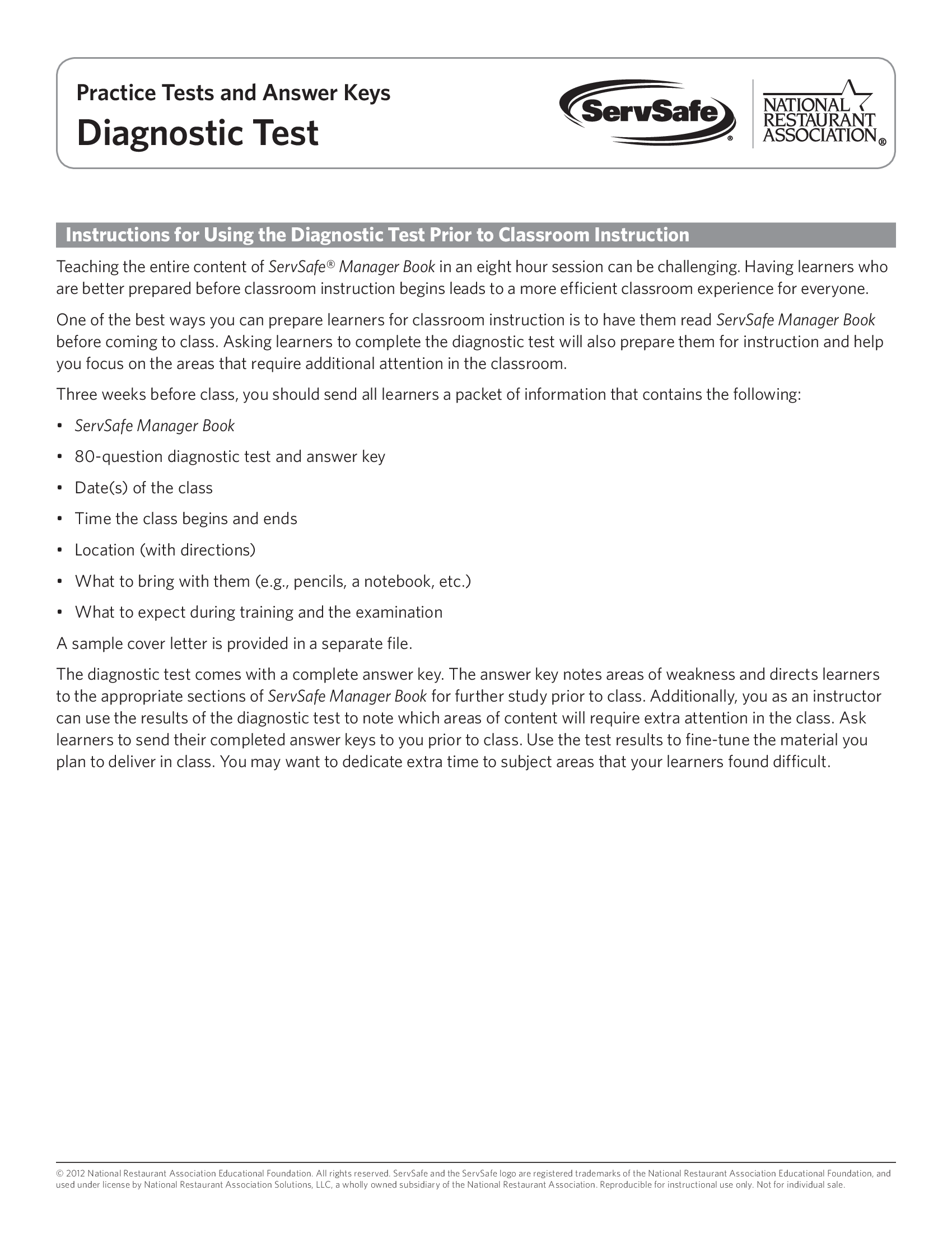 ServSafe Manager Exam practice  Questions and Answers(100% Correct)