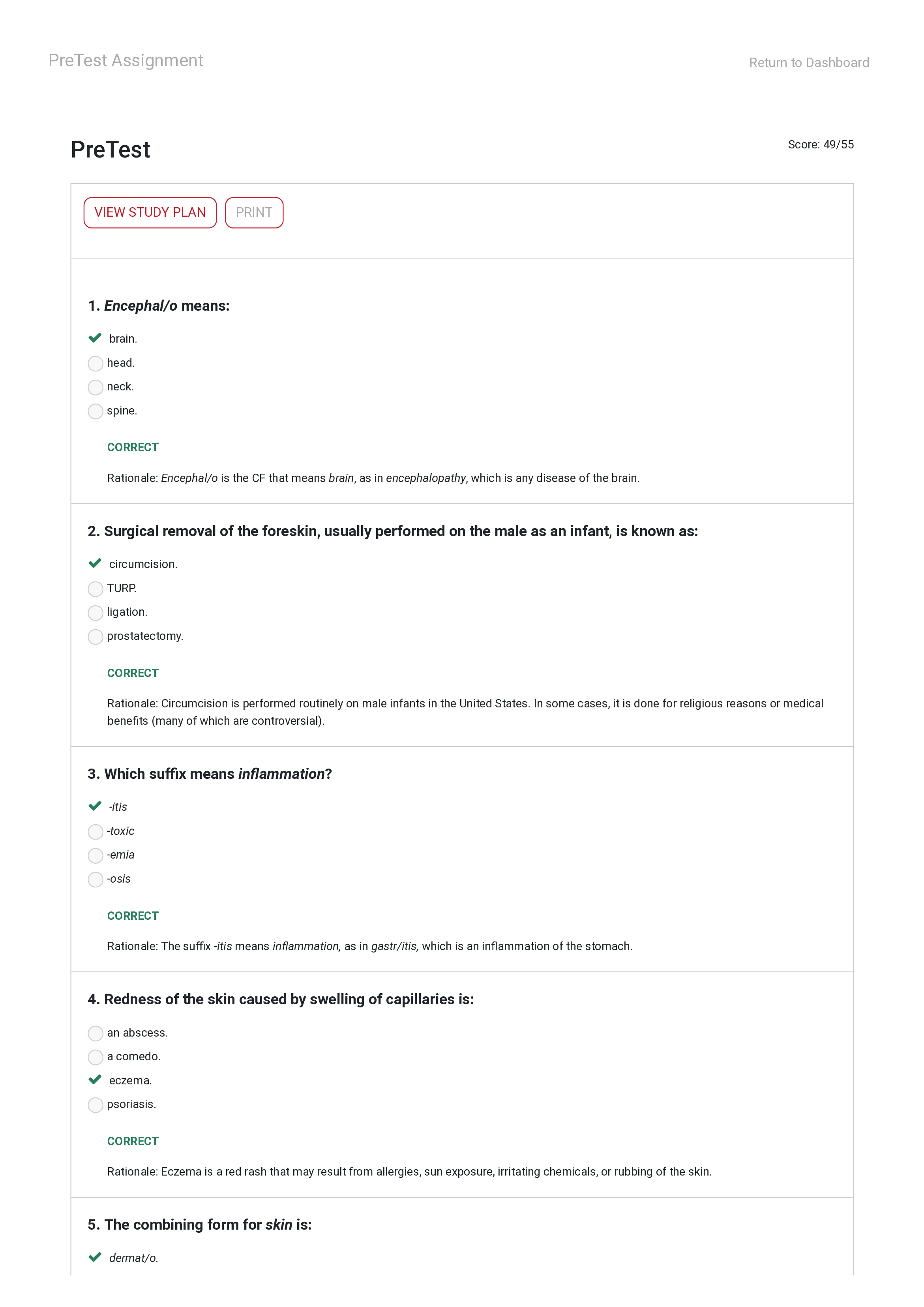 MEDI 90 Medical Terminology Pre Test-Score Result 90% 2021