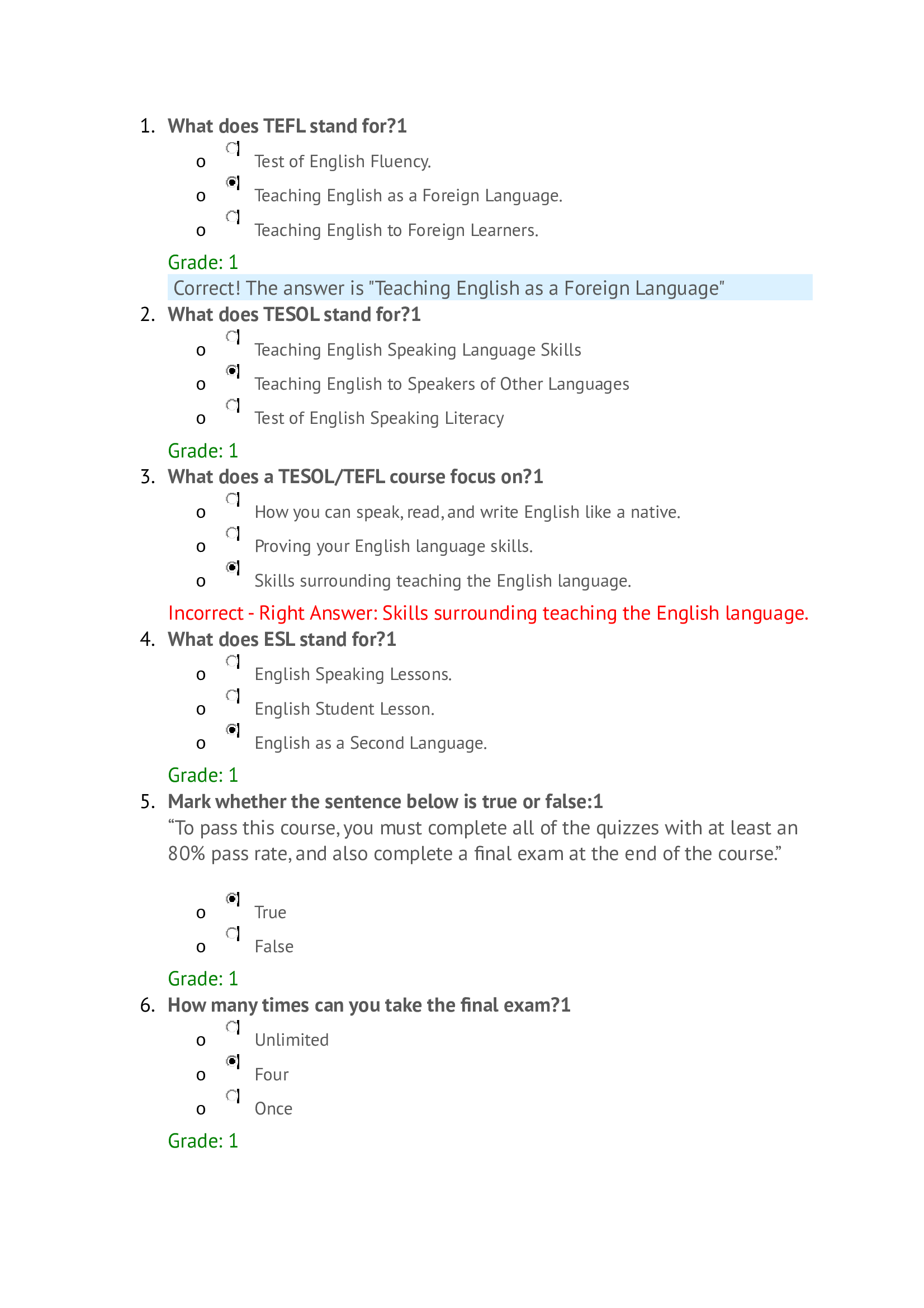 American Tesol Institute (120 HR. TEFL/TESOL COURSE) Module Quizzes: Questions and Answers.