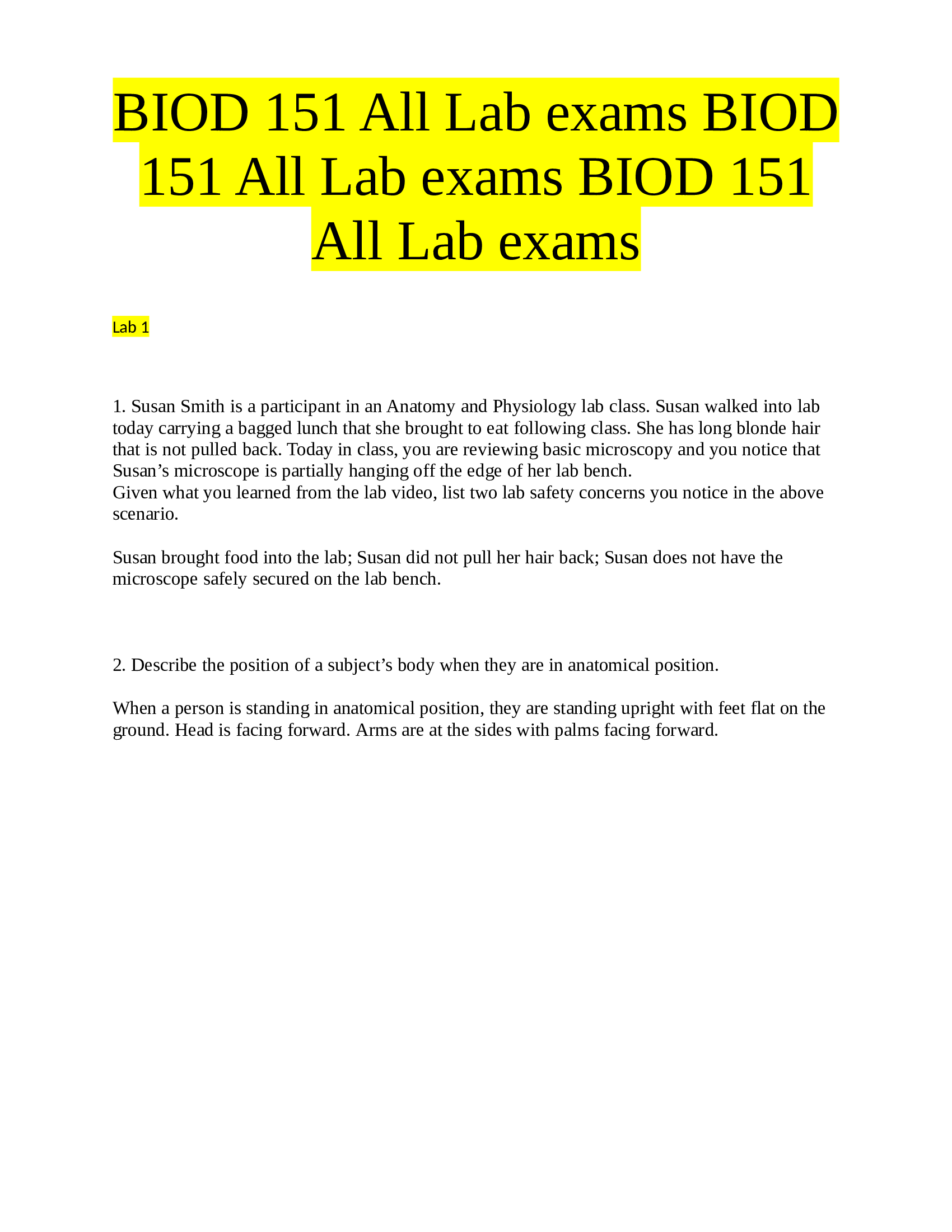 2023 BIOD 151 All Lab exams - BIOD 151 All Lab exams with solutions.