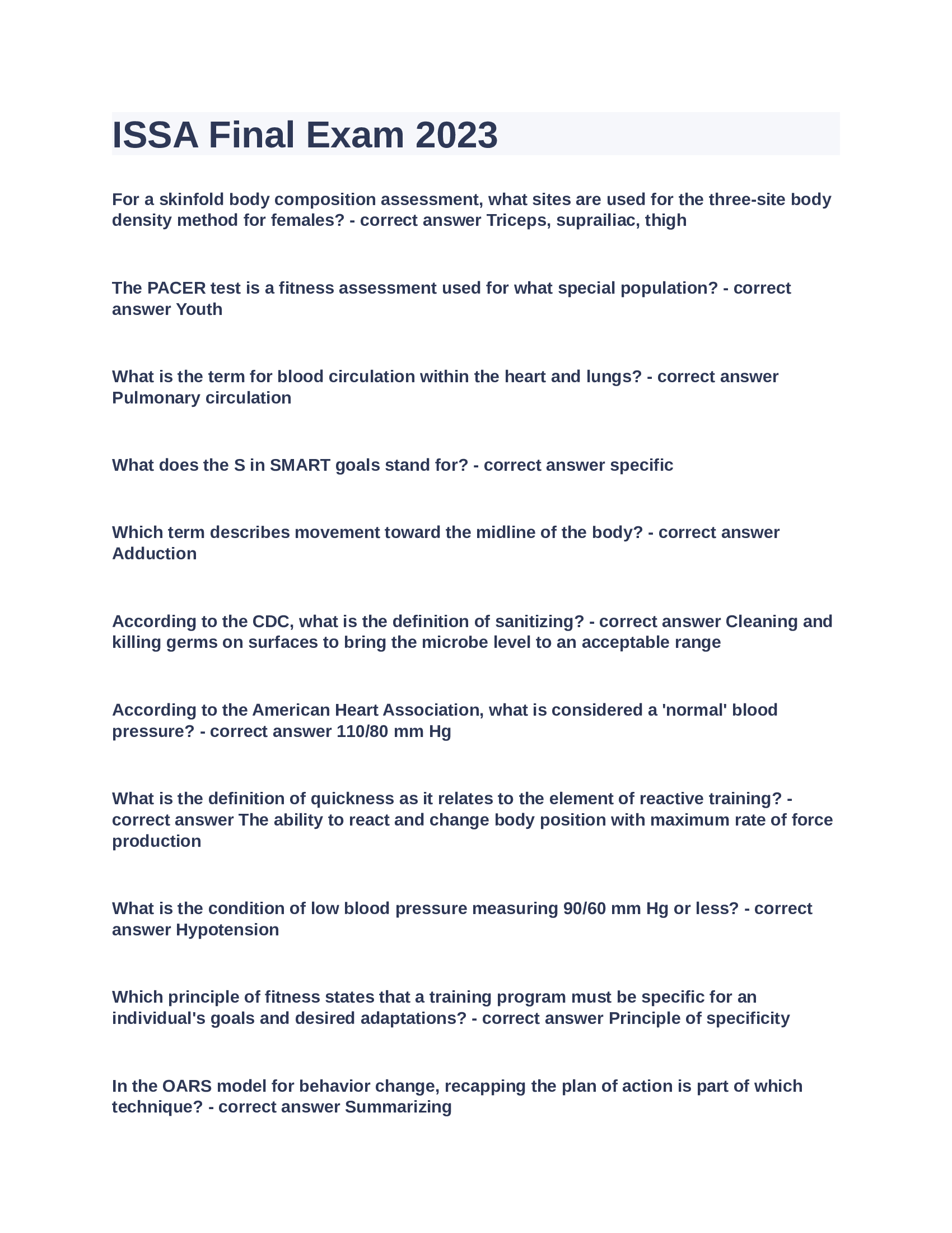 ISSA Final Exam Answers 2023\2024 - Already Graded A+