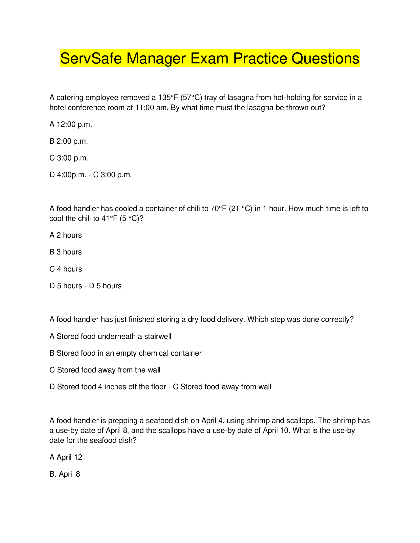 ServSafe Manager Exam Questions and Answers(100 Percent Correct)