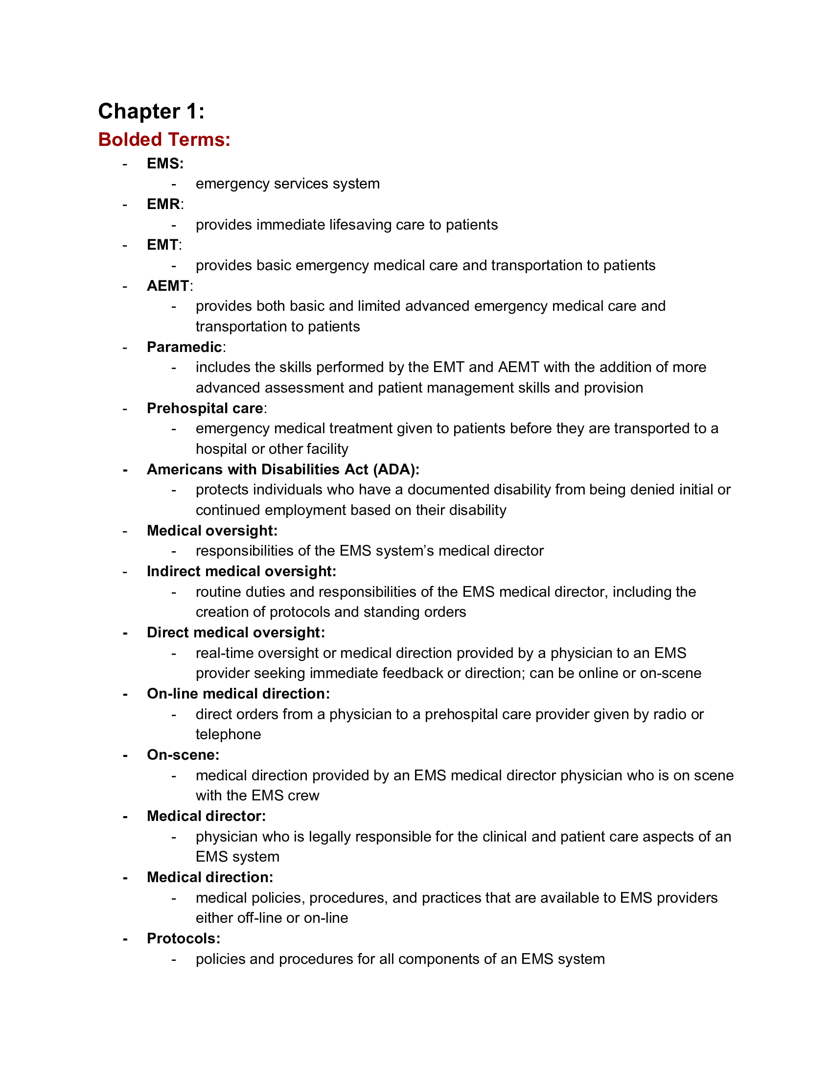 Emergency Health Services (EHS) Combined Study Guide