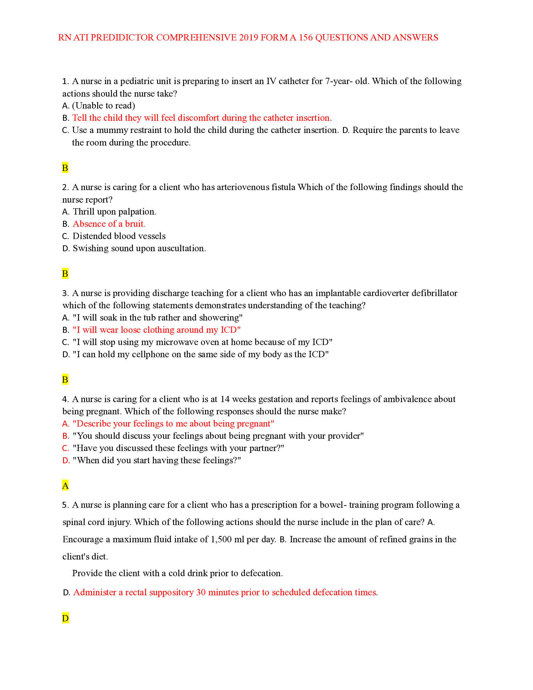 NGN ATI RN NURSING CARE OF CHILDREN PROCTORED EXAM 2019 QUESTIONS WITH CORRECT ANSWERS RATED 100% CORRECT!!