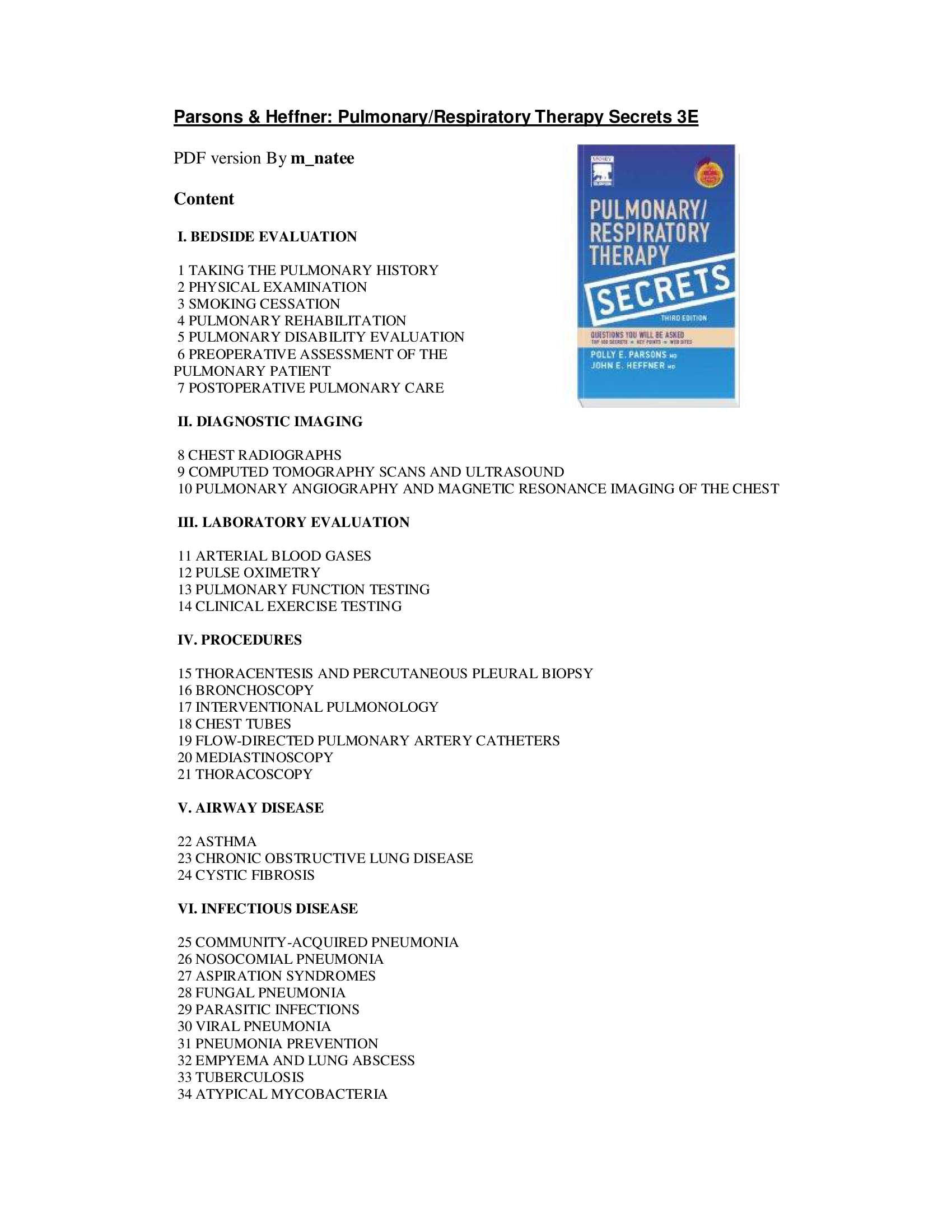 [PDF] Pulmonary Respiratory Therapy Secrets 3rd Edition by Polly E. Parsons, John E. Heffner (With Questions and Detailed Answers)