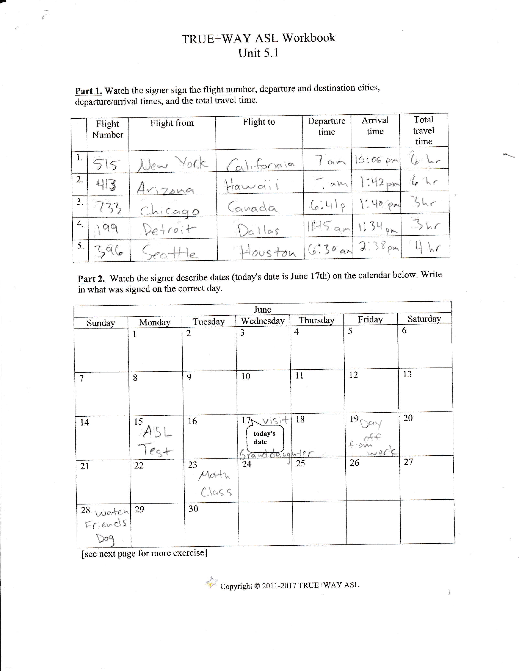 ASL Trueway Unit 5 Worksheet Complete Solution