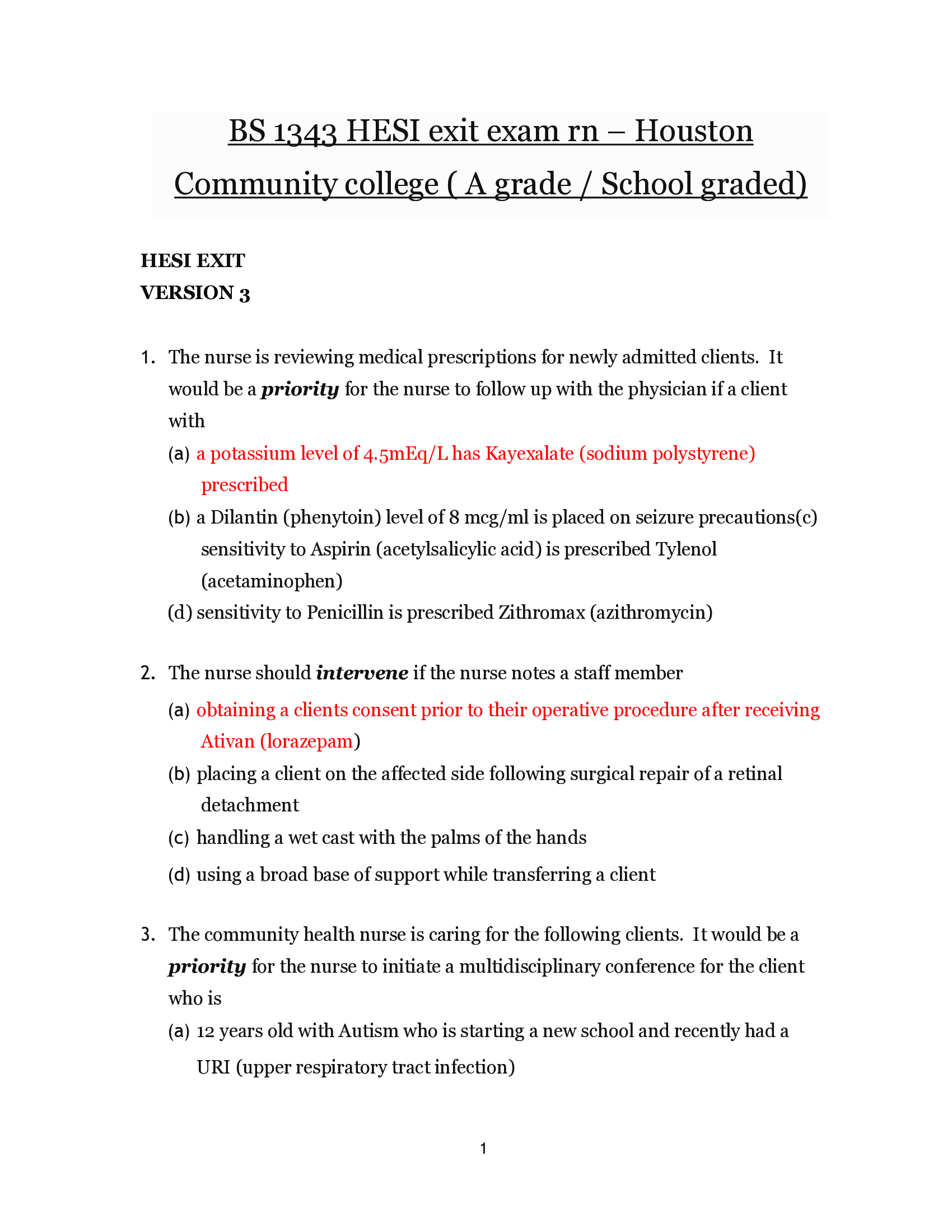 HESI Exit Exam RN Version 3 - Already Graded A, 2026
