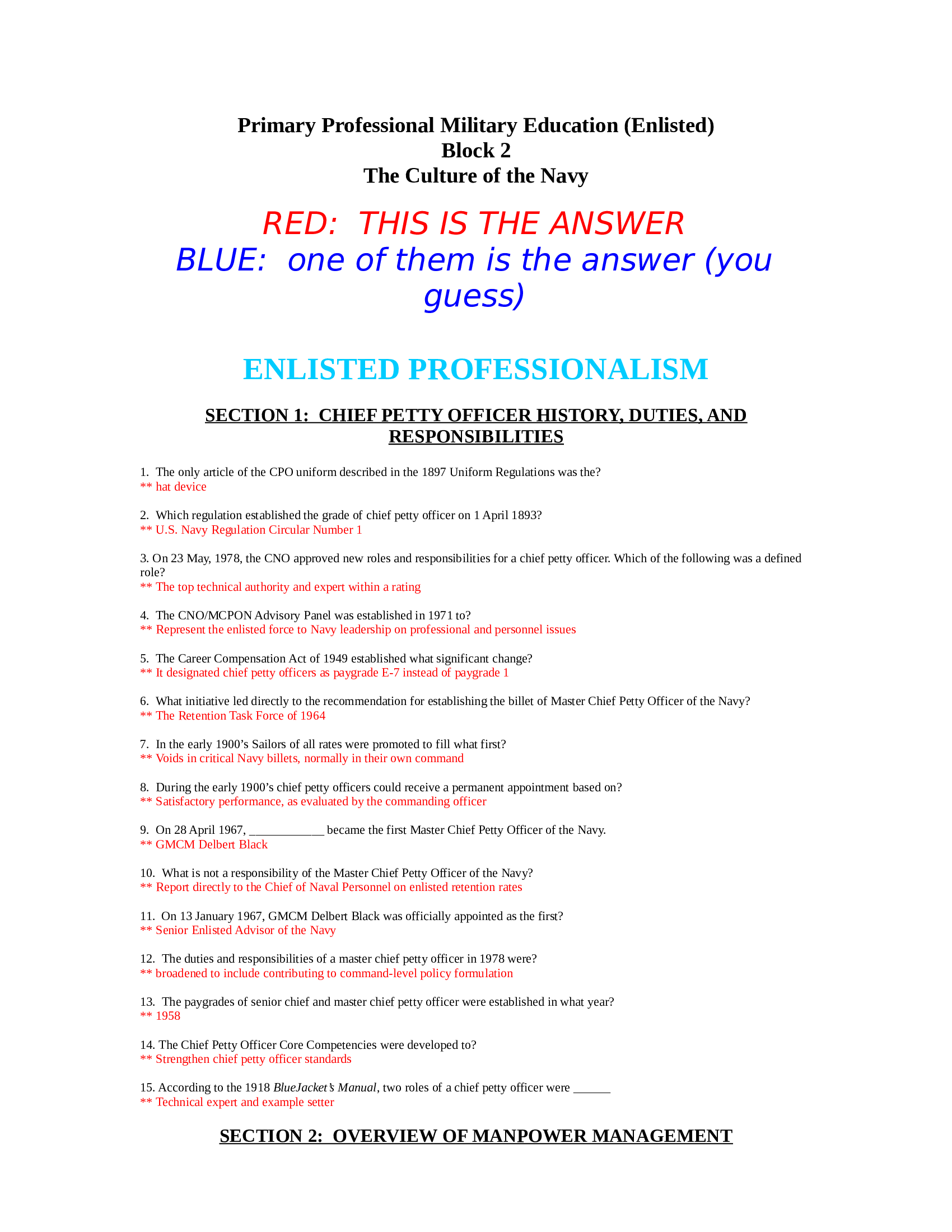 Primary Professional Military Education (Enlisted) Block 1 to 7, PPME Block 1-7 TEST BANK