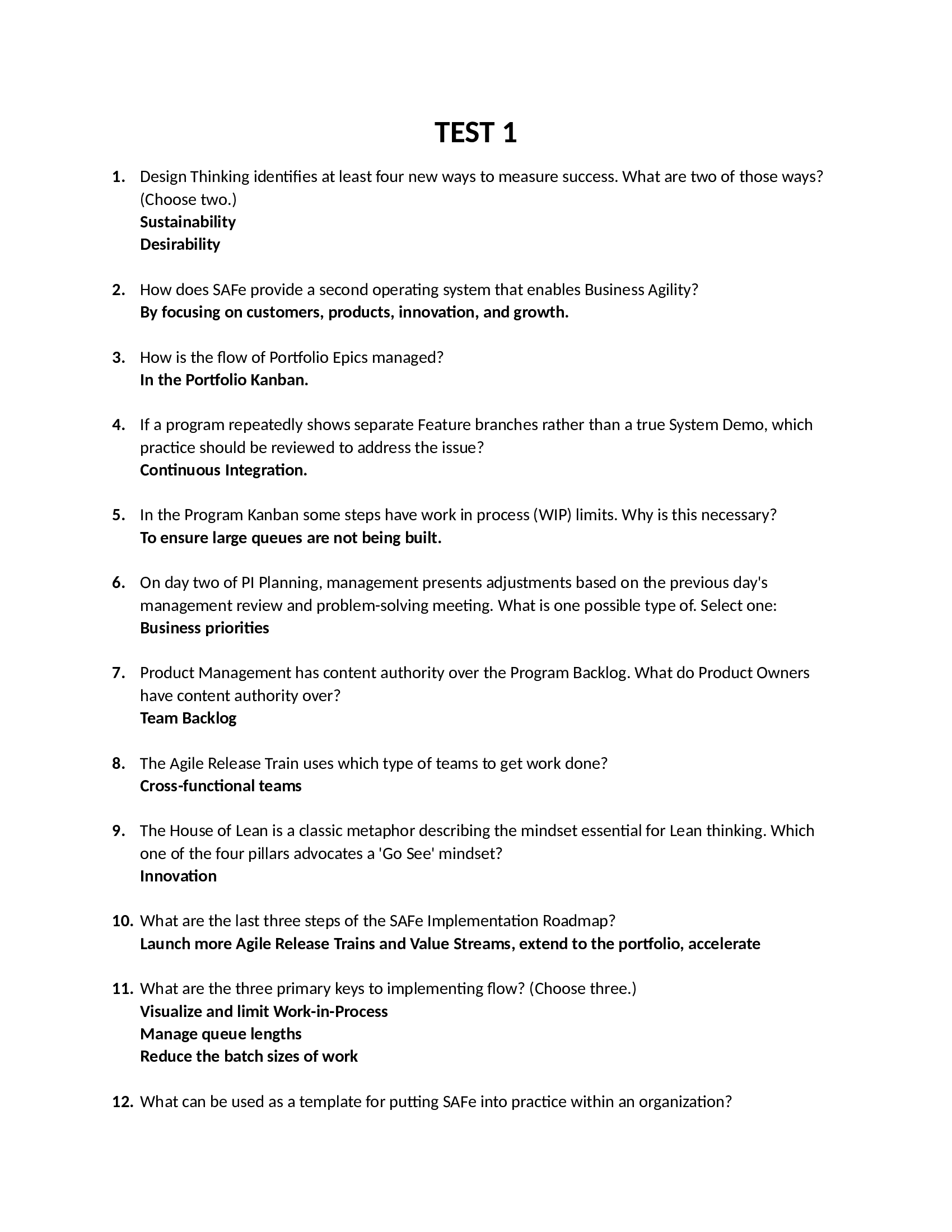 The Scaled Agile Framework (SAFe) Program Consultant (SPC), MAR 335 - New Product Development and Marketing; Test 1&2, UDEMY Test 1-4. Verified Answers - 2022.