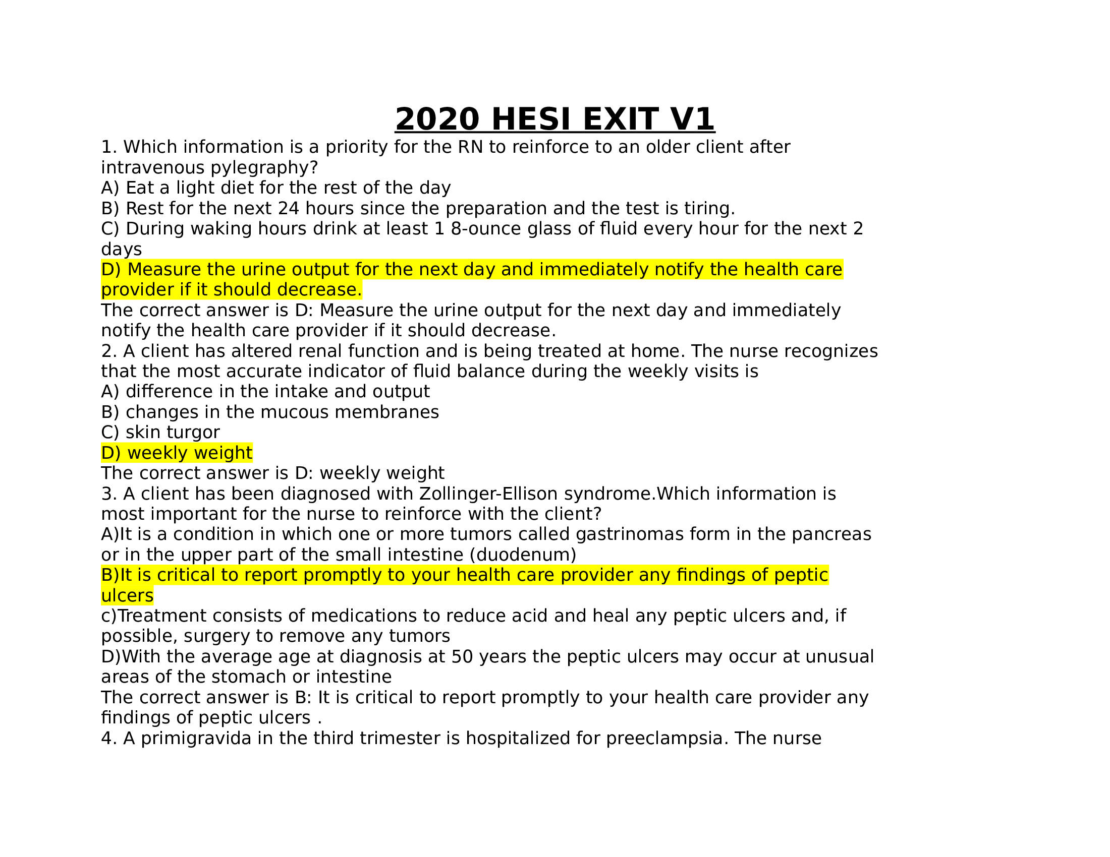 (answered) HESI RN EXIT EXAM V1