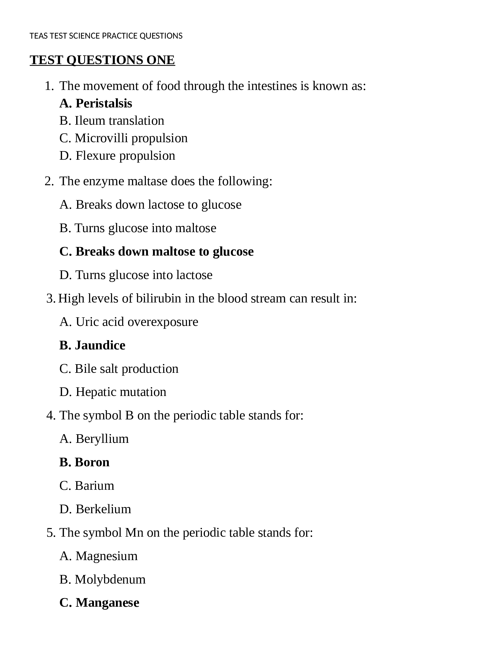 TEAS TEST SCIENCE PRACTICE QUESTIONS WITH ANSWERS (100% CORRECT) A+ GUIDE.