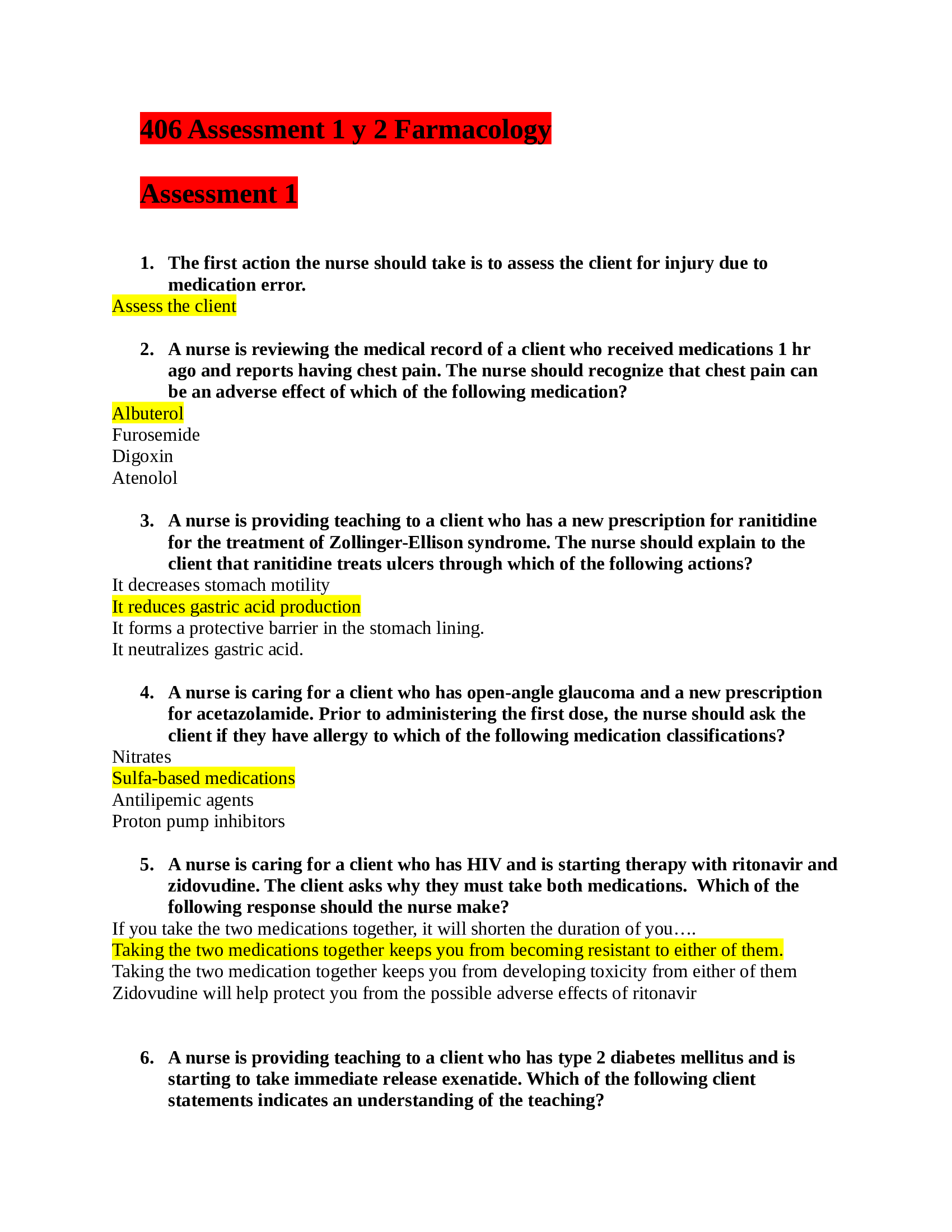 ATI - NUR 406NUR406 PHARMACOLOGY ASSESSMENT 1 AND 2 COMPLETE. LATEST 2021 100% VERIFIED VERSION