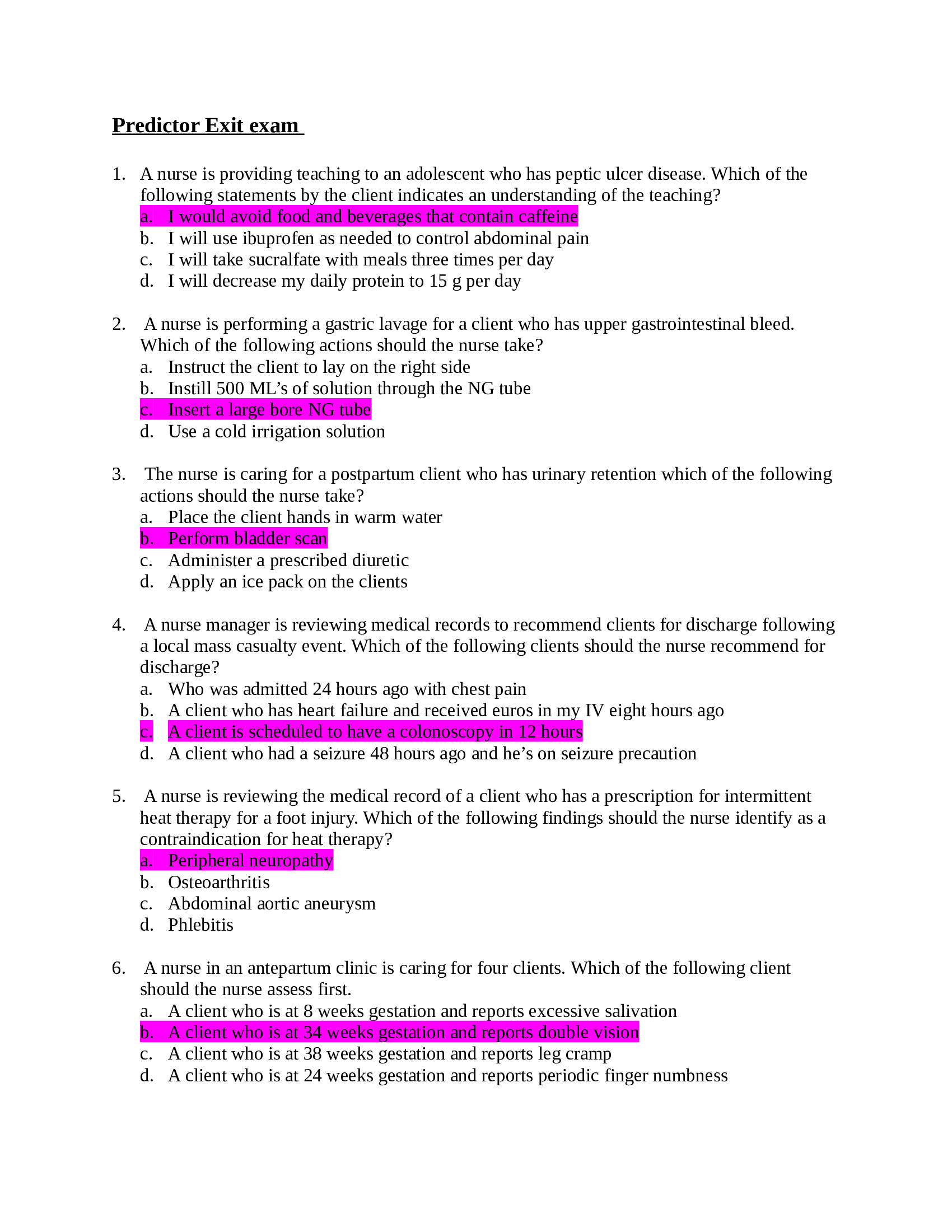 NURS 4827 - ATI Leadership Nursing 1 Predictor Exit Exam| NURS 4827 Leadership Nursing Predictor Exit Exam; Answers Provided.