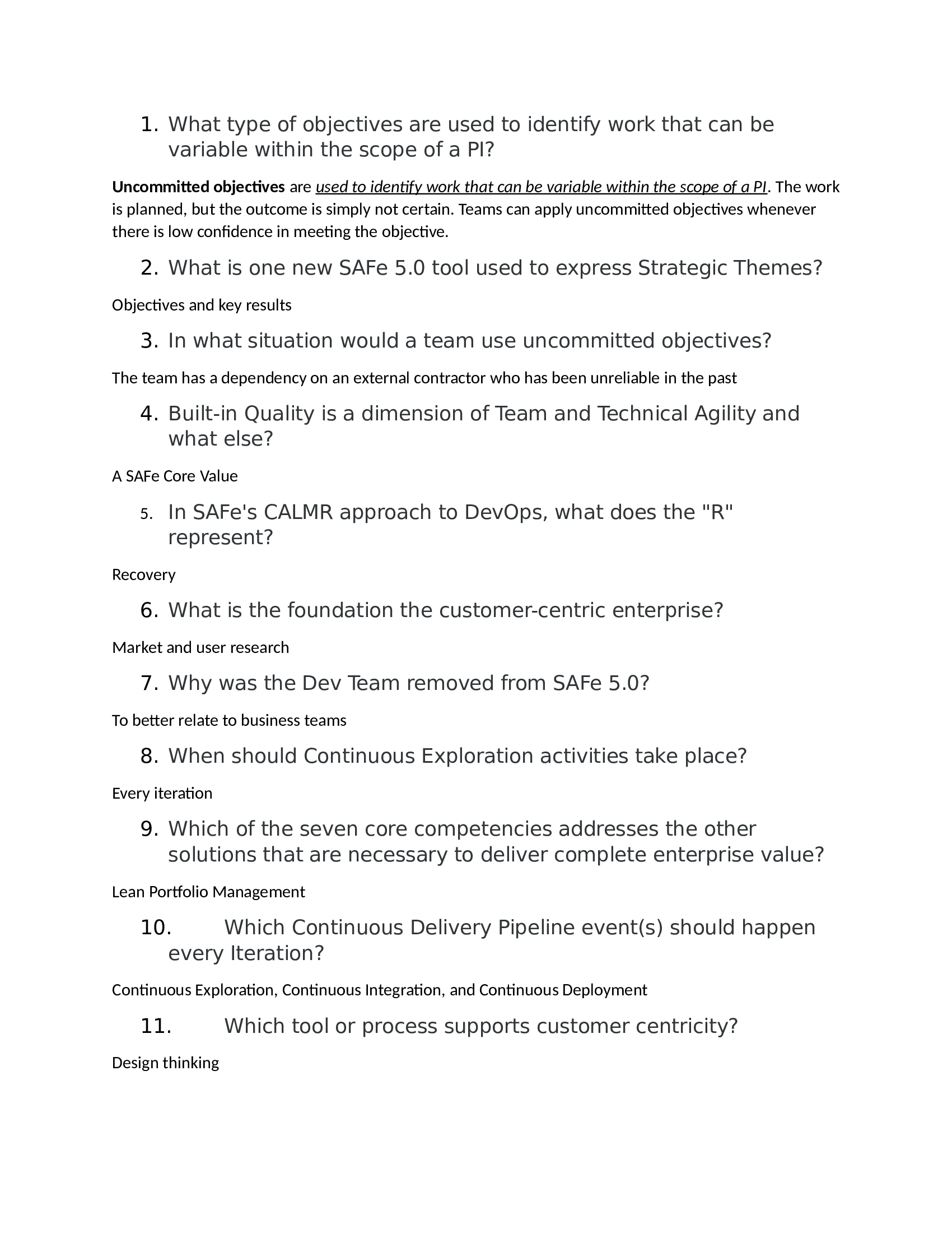 Scaled Agile Framework (SAFe) 5.0 Quiz Answers, Updated June 2022 Guaranteed A+