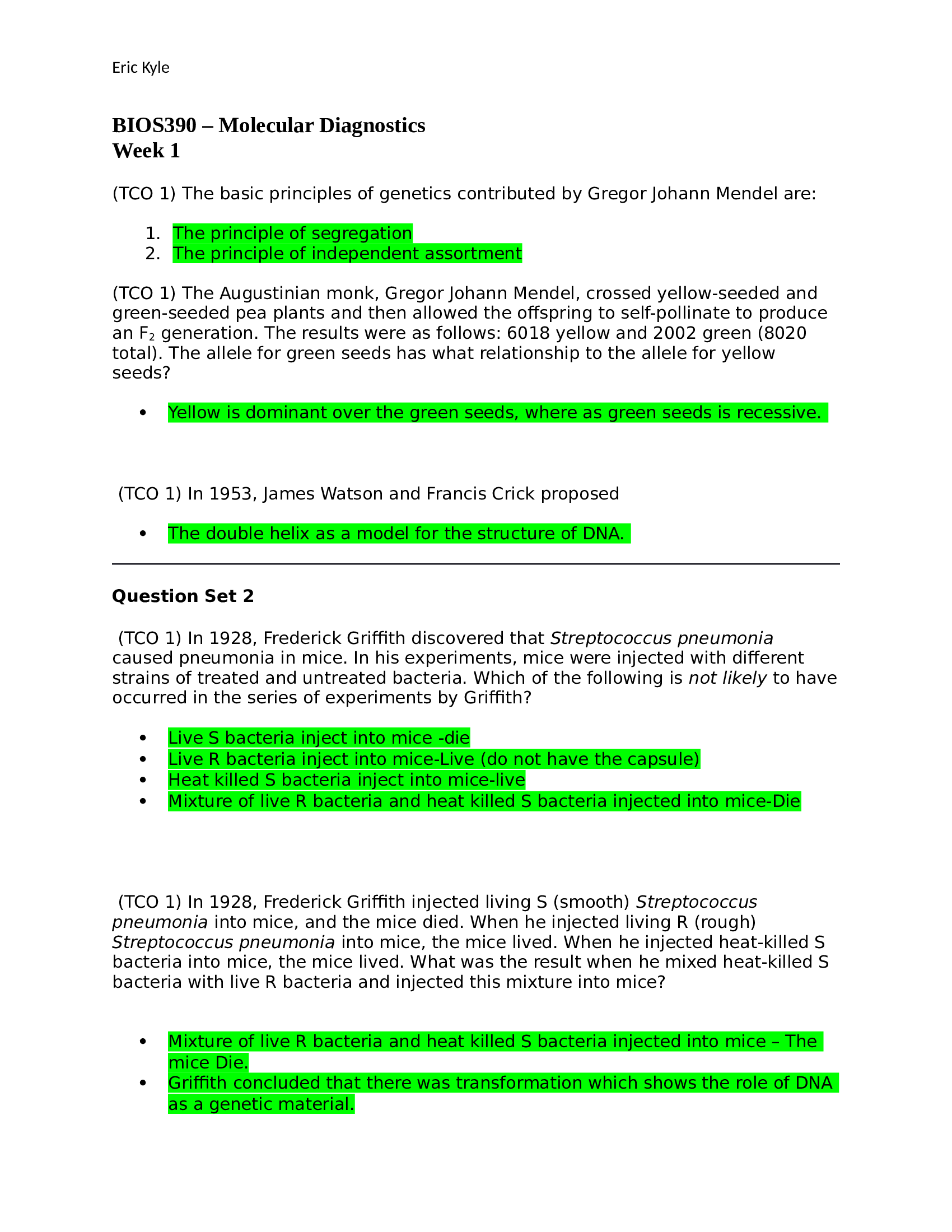 BIOS 390 Molecular Biology Week 1-7 Exam Study Guide with Lab Reports- Complete Guide (Download to score an A) 2021