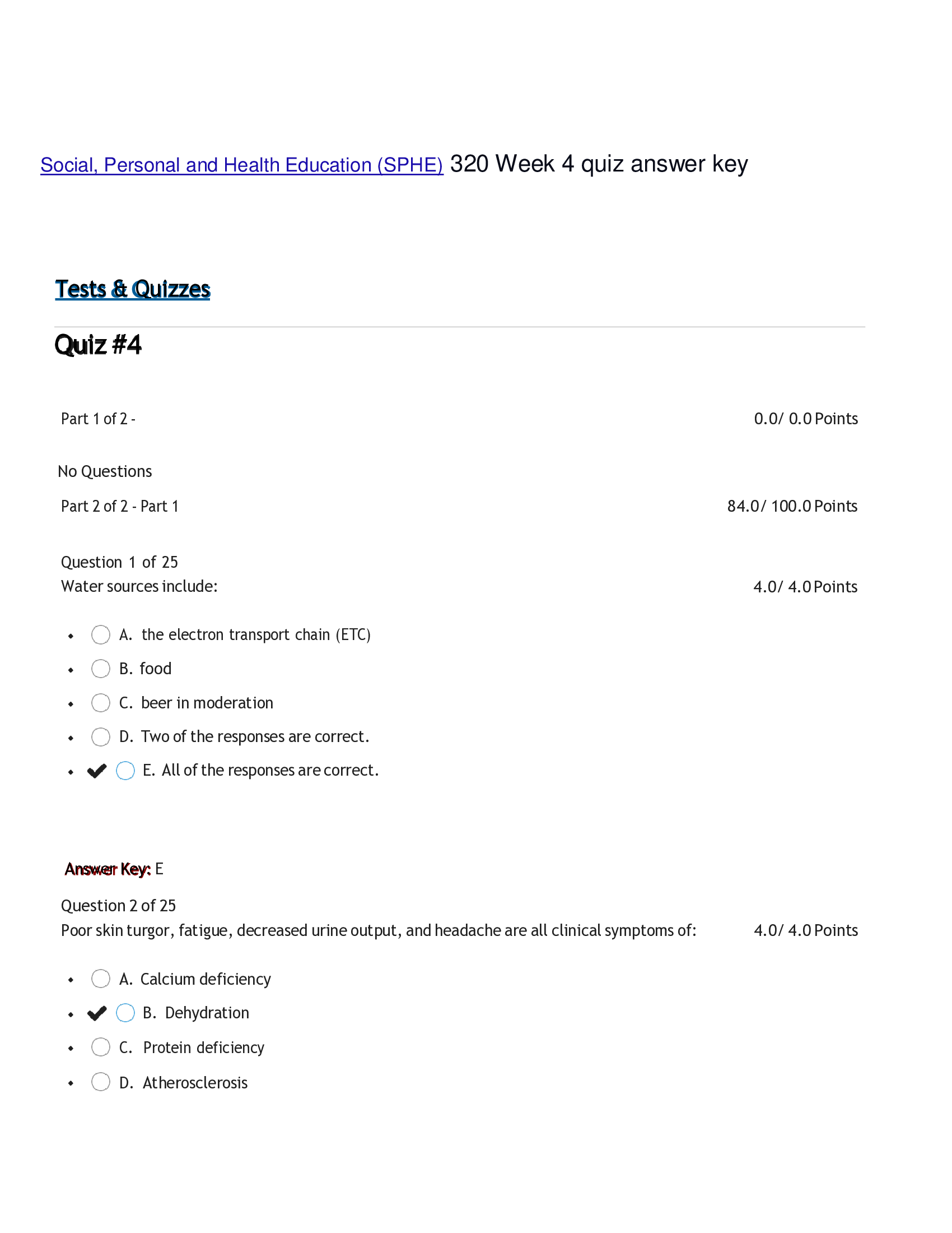 Social, Personal and Health Education (SPHE) 320 Week 4 quiz answer key 2022, 2023