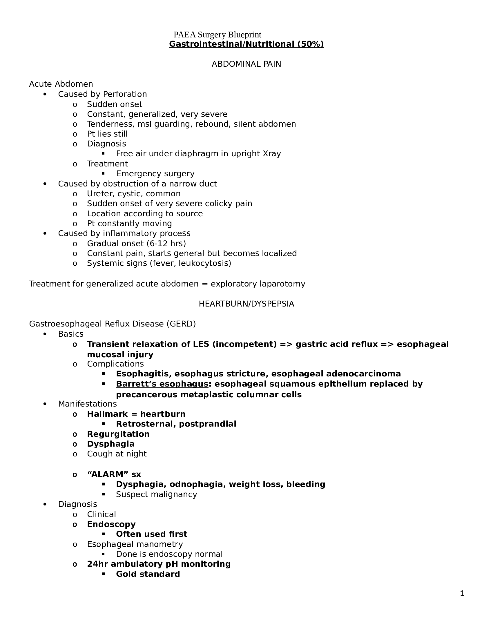 PAEA Surgery Study Guide | PAEA Surgery Blueprint Gastrointestinal,Nutritional ; ABDOMINAL PAIN.