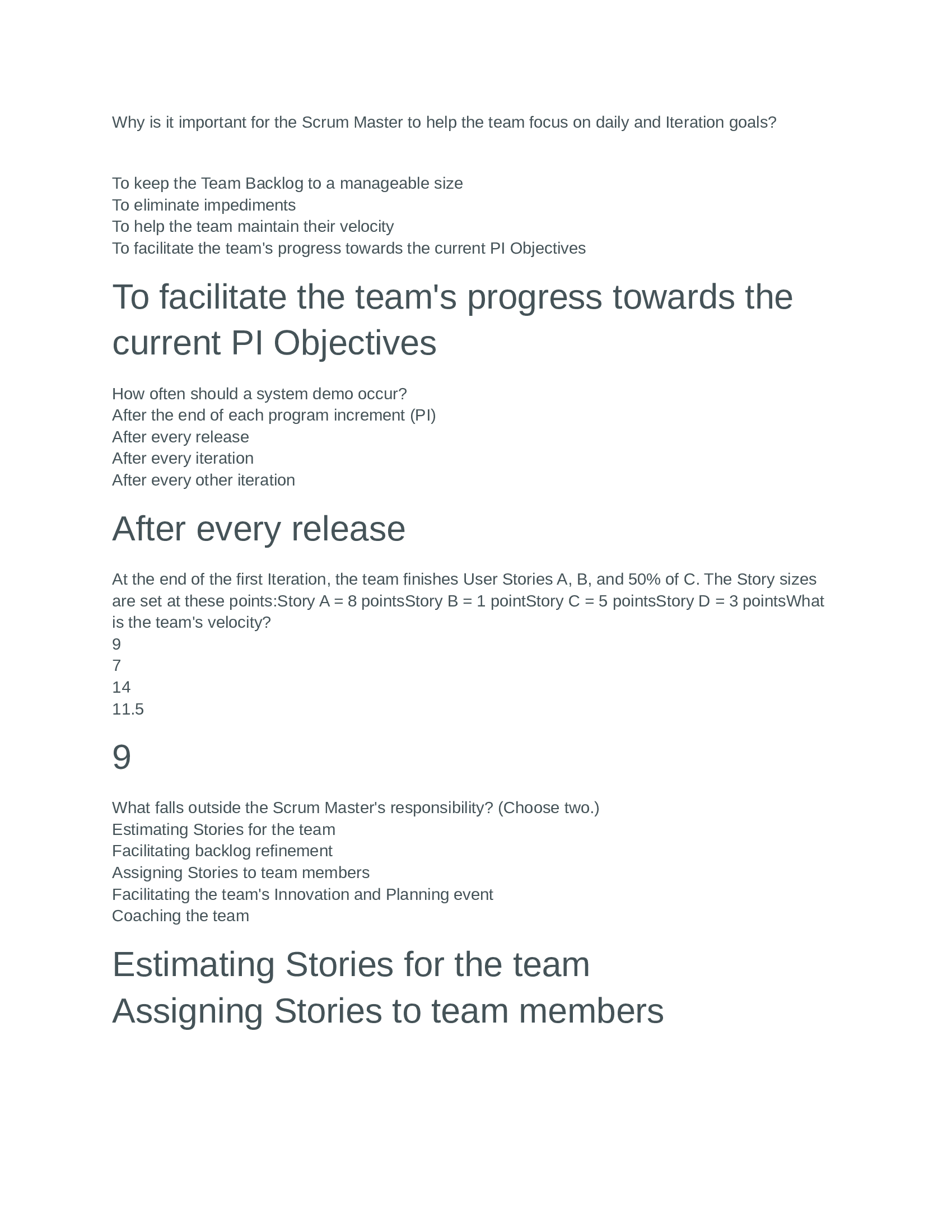 The Scaled Agile Framework (SAFe) 5.0 Scrum Master (SSM) Quiz 2 -Questions and Answers 2022 [All Correct Answers] Complete Solution