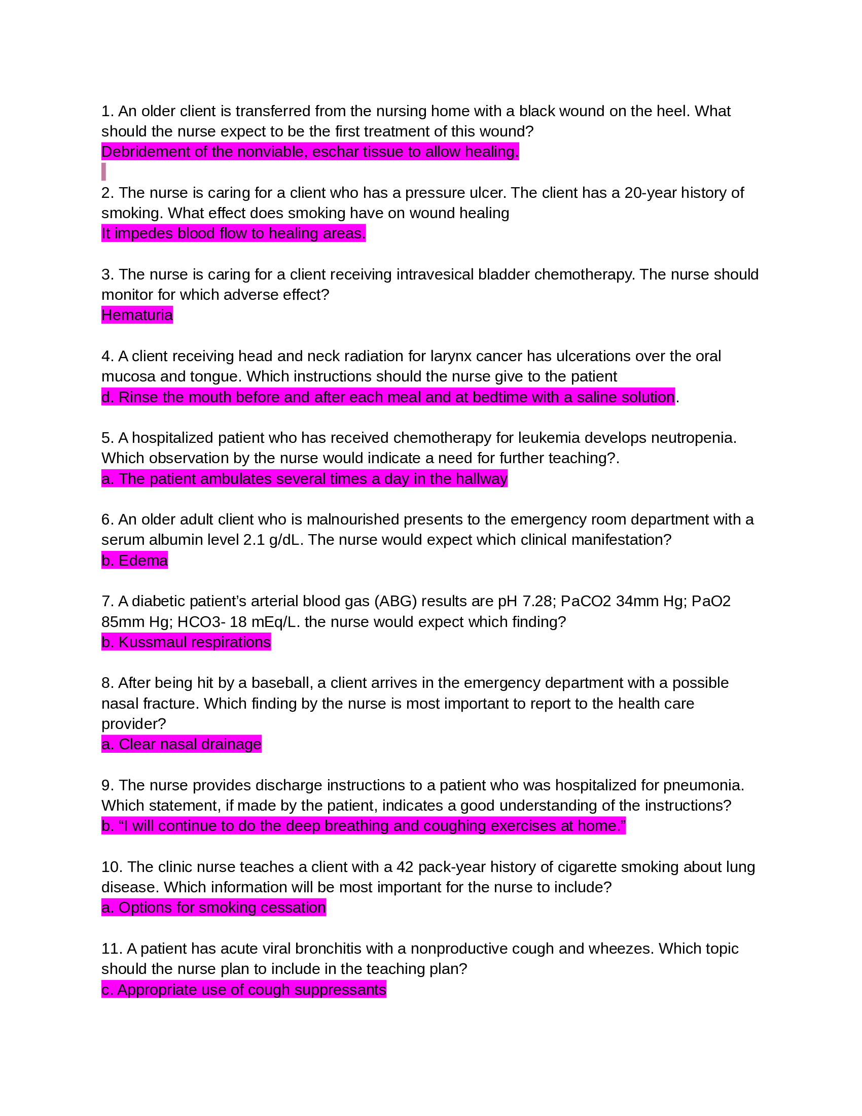 ATI MED SURGE FINAL EXAM ANSWERS(98 Questions)