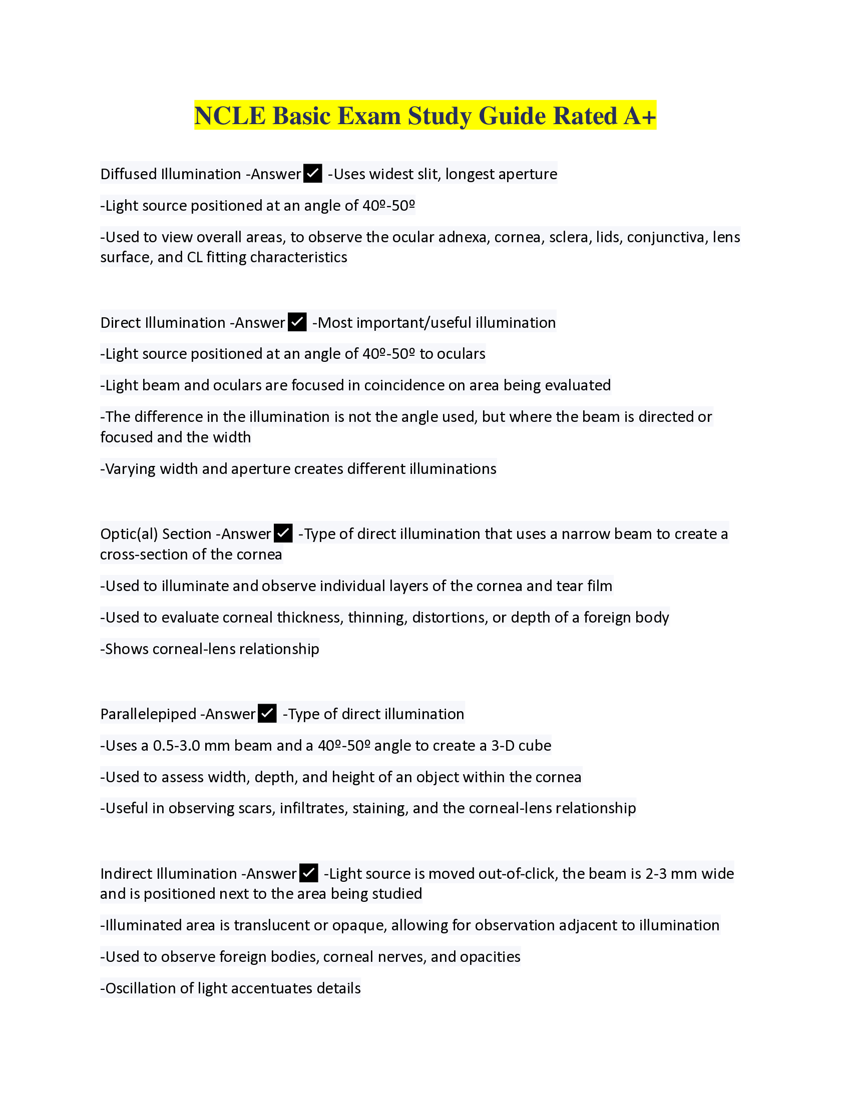 NCLE Basic Exam Questions and Answers Study Guide Rated A+