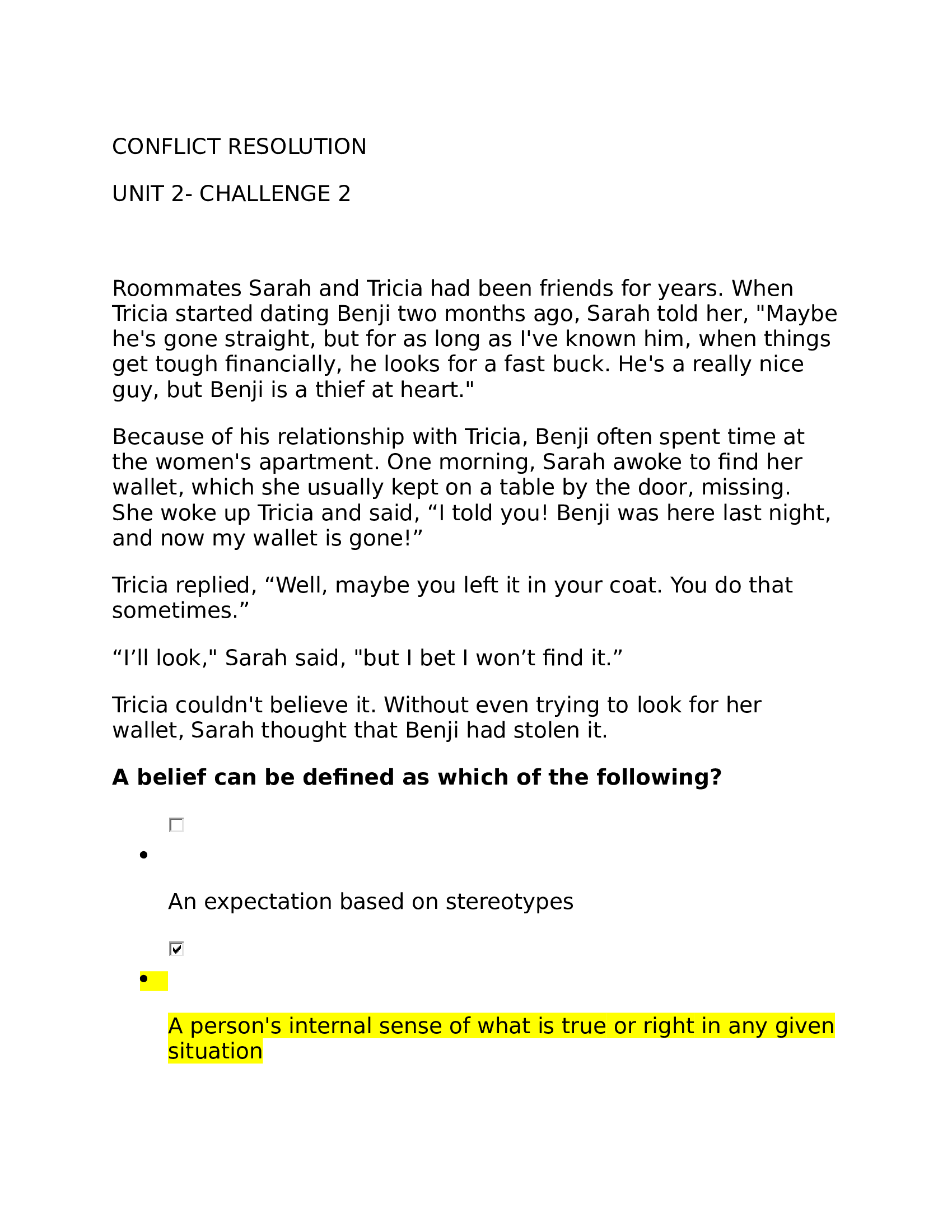 BUS 526 NEGOTIATION AND CONFLICT RESOLUTION UNIT 2- CHALLENGE 2 Complete Solution.