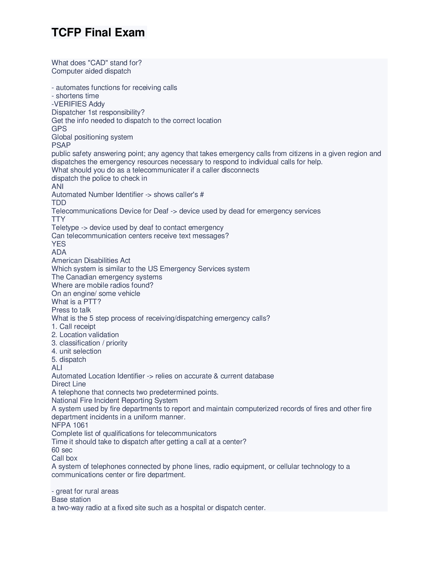 TCFP Final Exam 2026 (Questions and Answers) 100% Correct