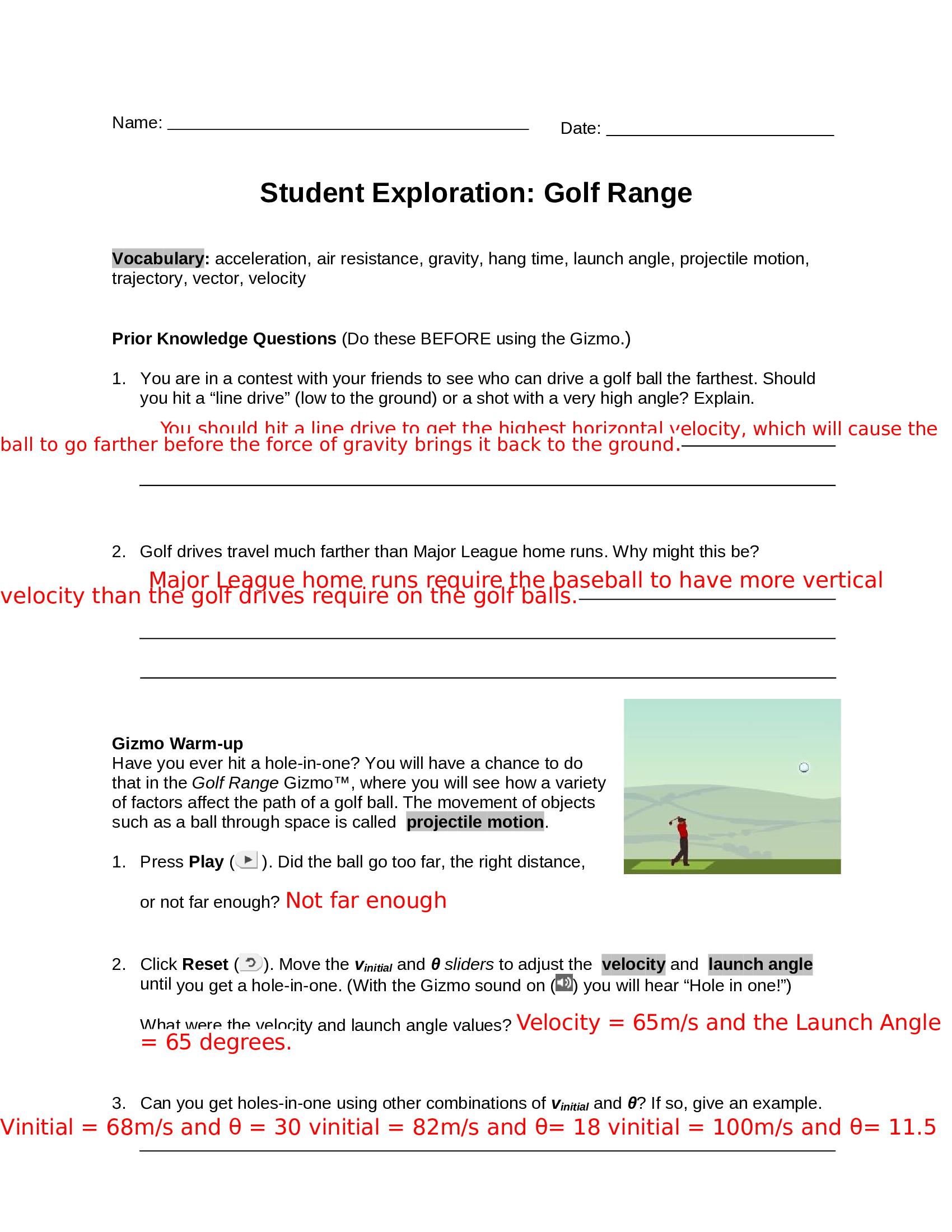 Gizmos - Student Exploration: Golf Range Answer Key New Update 2022