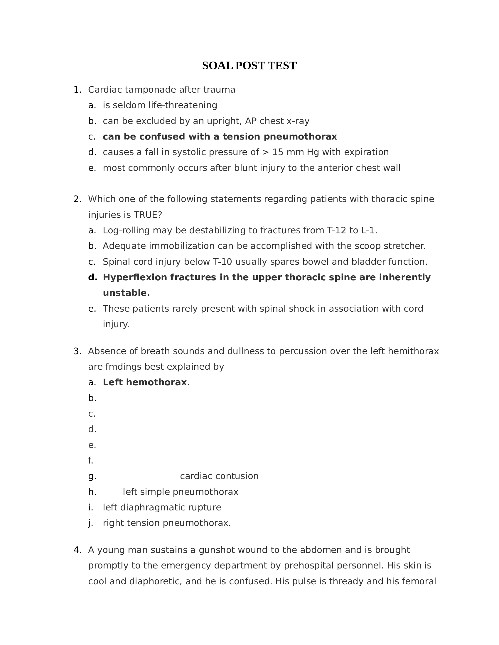 SOAL Post Test {Post-Test-ATLS 2026 } Latest Updates Question and Answers Already Graded A