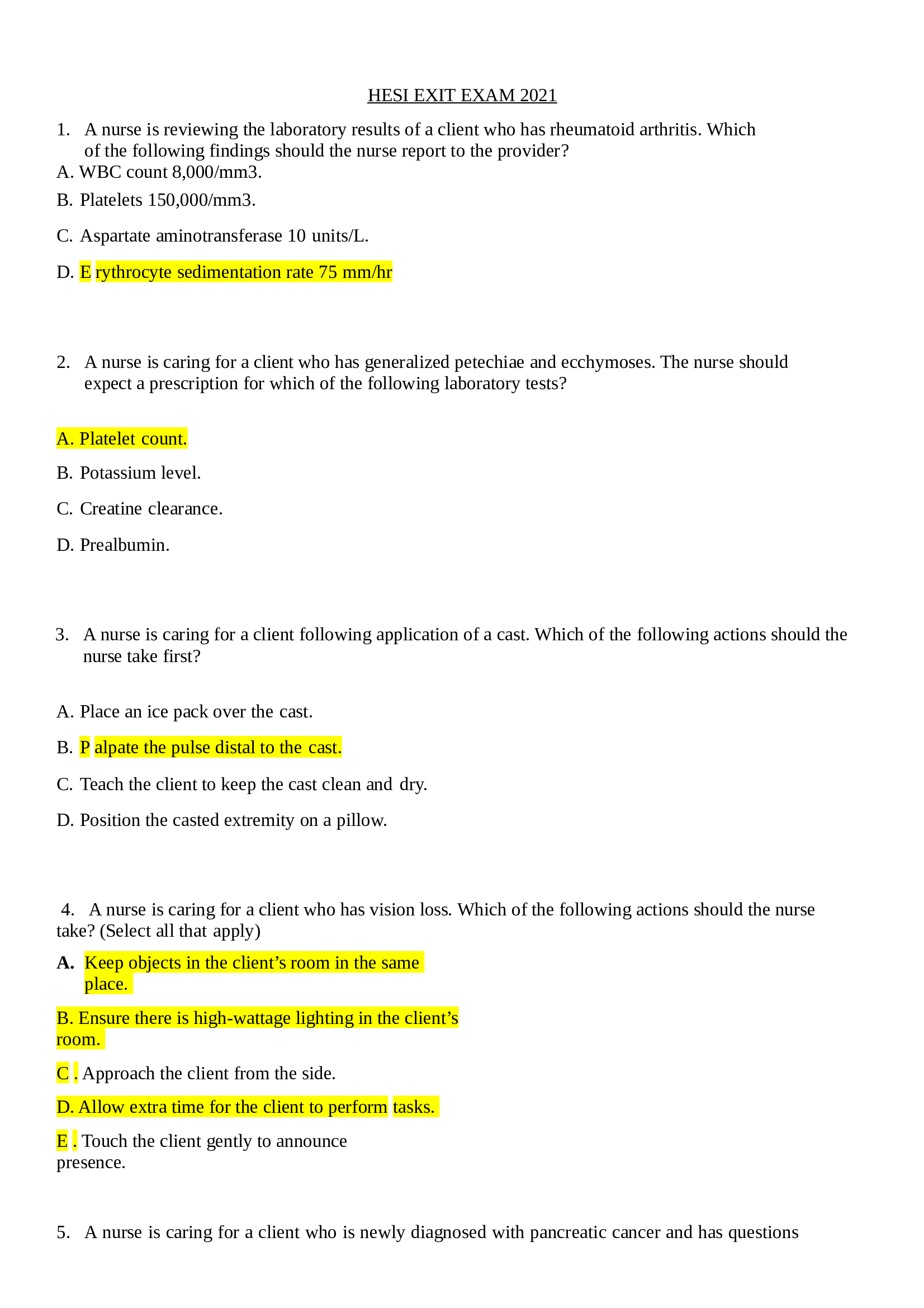 HESI EXIT EXAM (180 Questions and Answers) Graded A