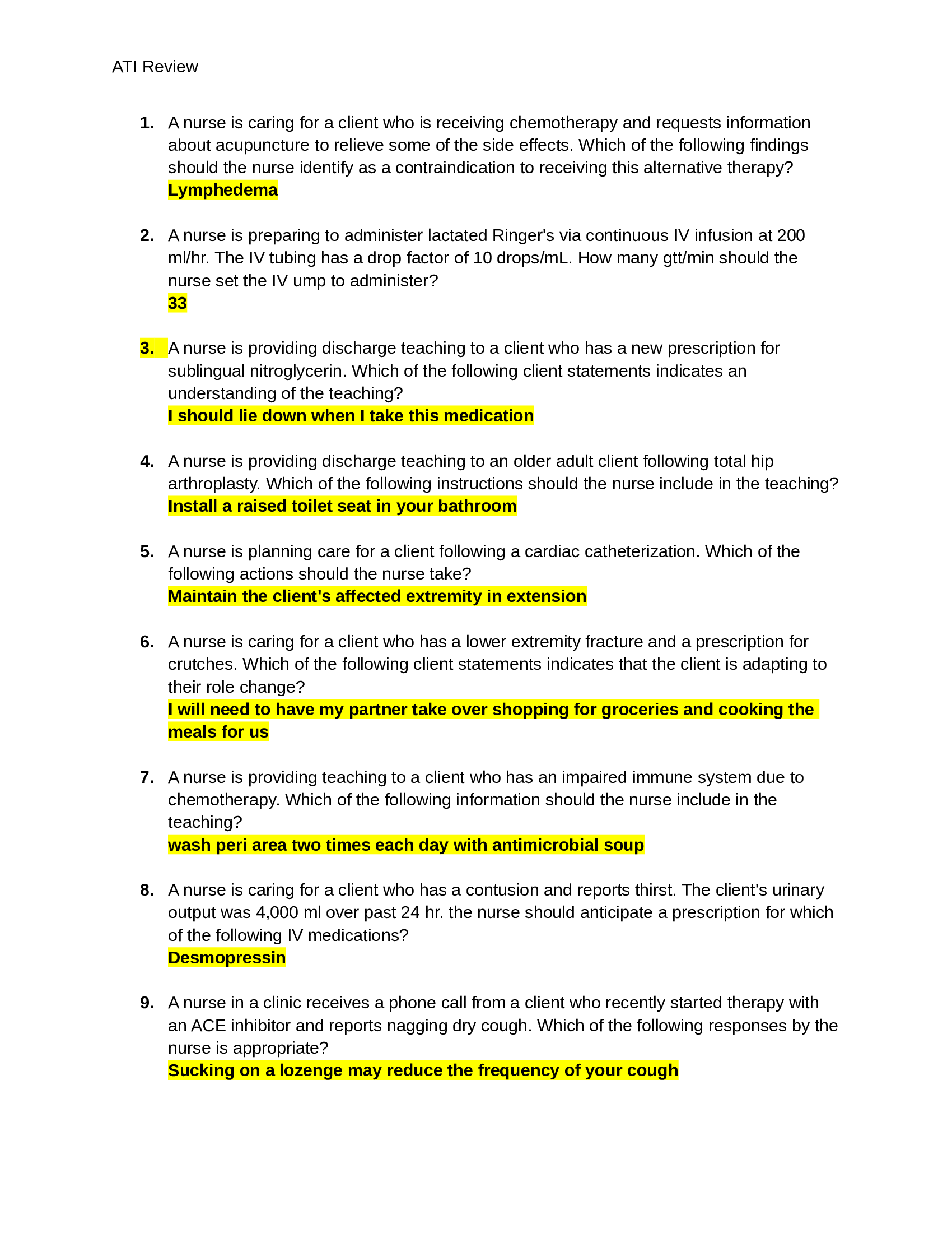 ATI Med-Surg 1 Final Exam Review; Adult Health 2022 Proctored Exam - Answers Provided.