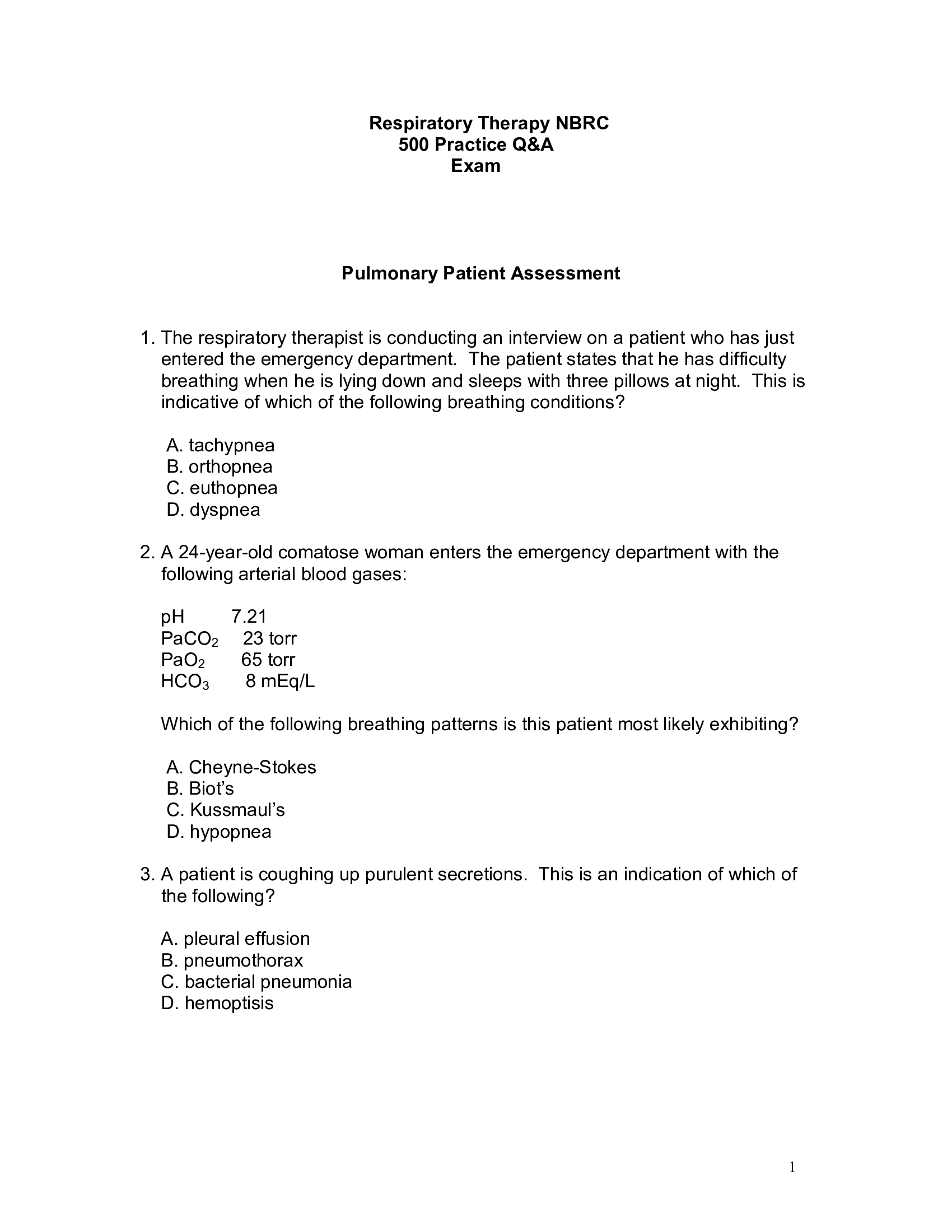 Respiratory Therapy NBRC 500 Practice Questions And Answers (A+ Guide)