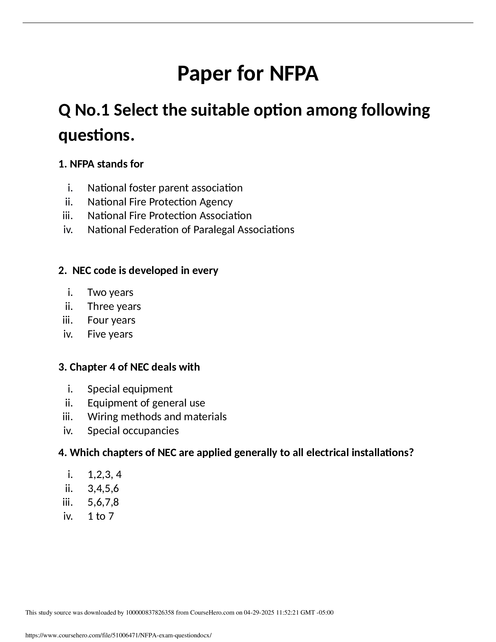 NFPA | The National Fire Protection Association Exam with Answers.