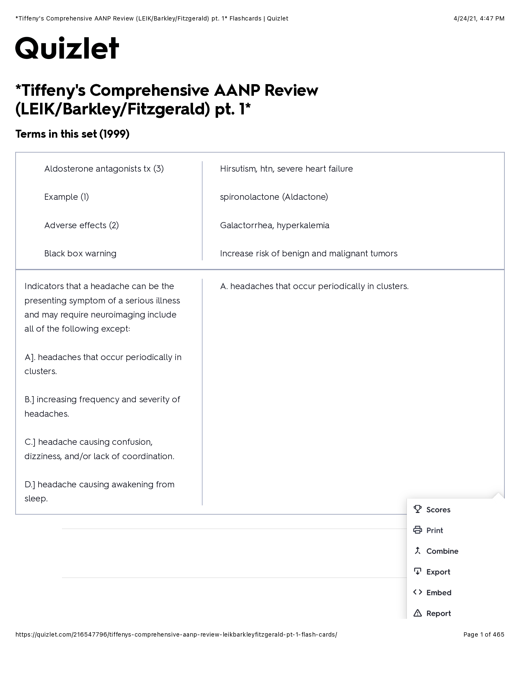 Tiffenys Comprehensive AANP Review (LEIK:Barkley:Fitzgerald) pt. 1* Flashcard Quizlet 2021