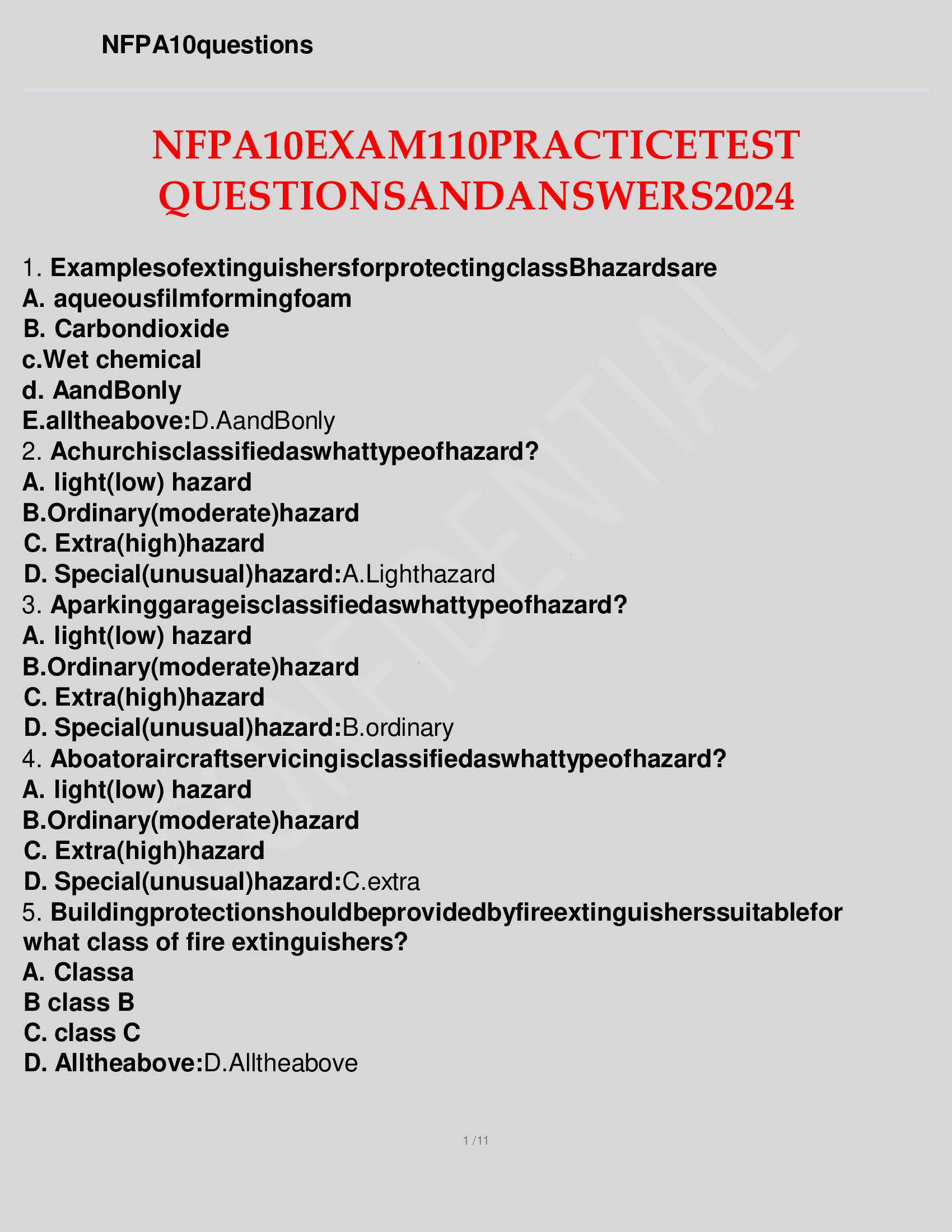 NFPA 10 | The National Fire Protection Association EXAM 110 TEST QUESTIONS AND ANSWERS 2024