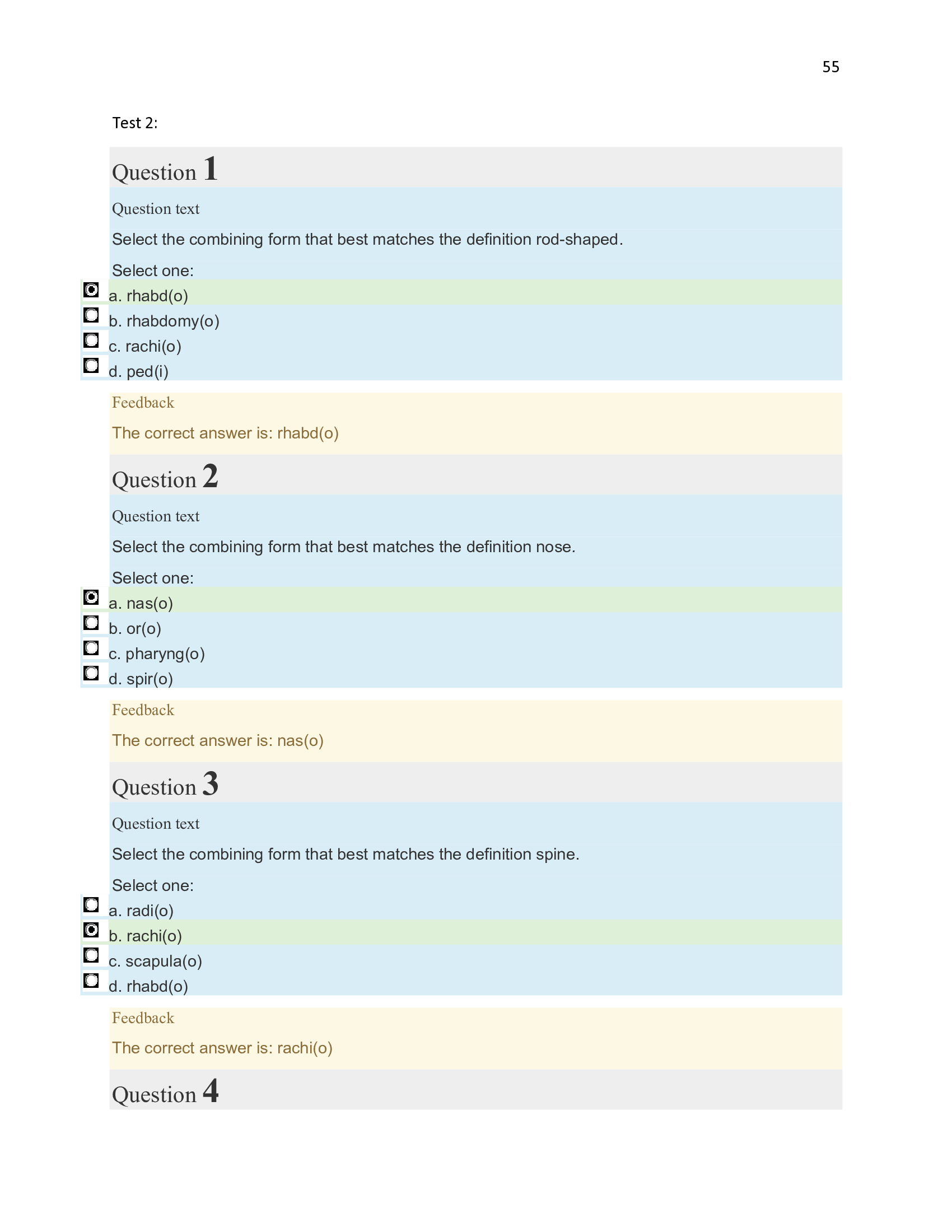 MED TERM 101 - Cumulative Midterm Medical Terminology Test 2 With Answers - Straighterline