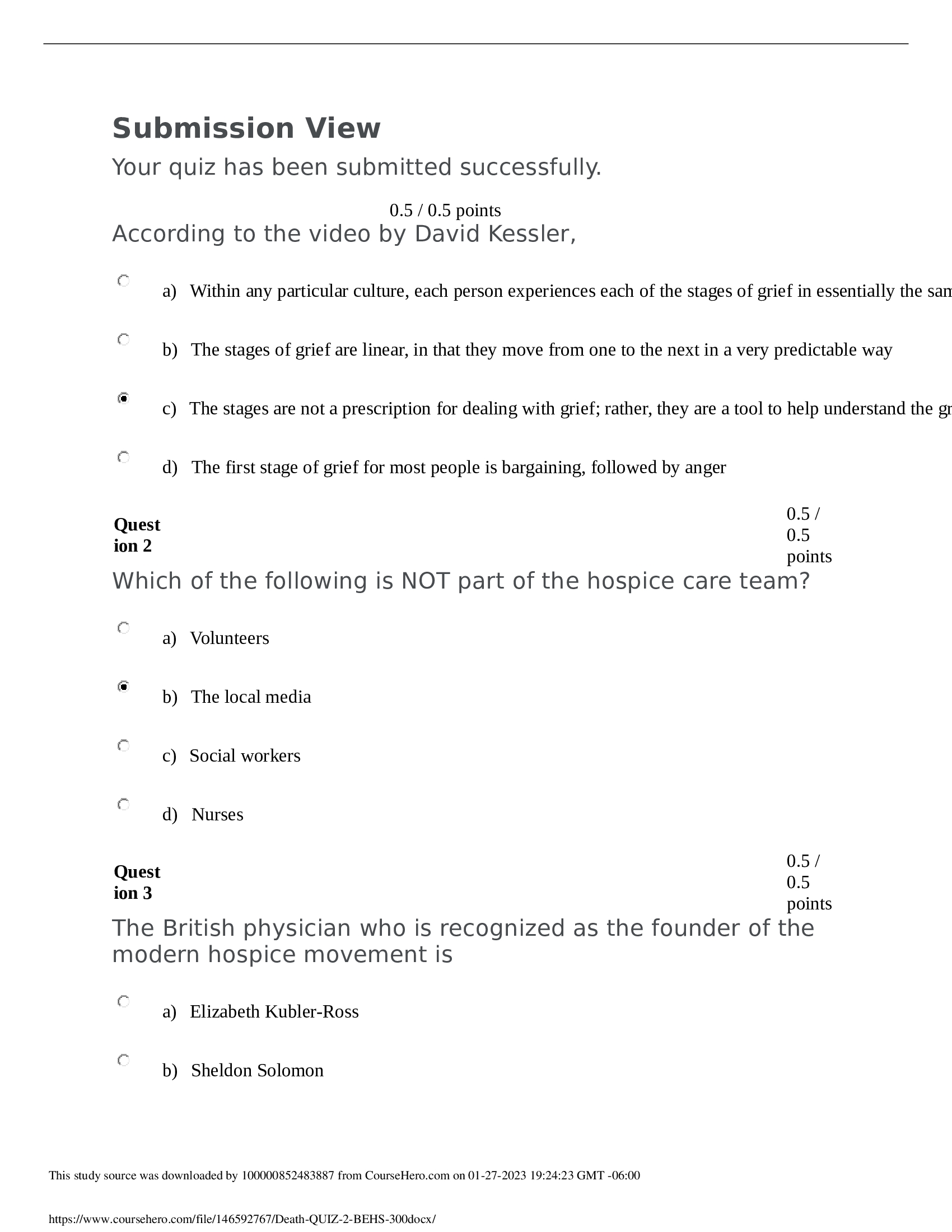 Basic Experimental Studies Involving Humans-BEHS 380 Death QUIZ 2 (answered) 20Qs