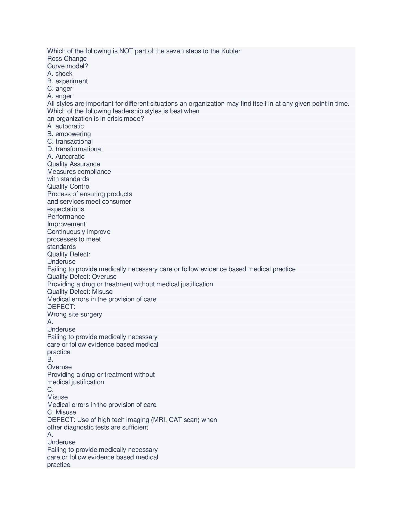 Certified Professional in Healthcare Quality (CPHQ) Exam (Answers Provided) New Revision.