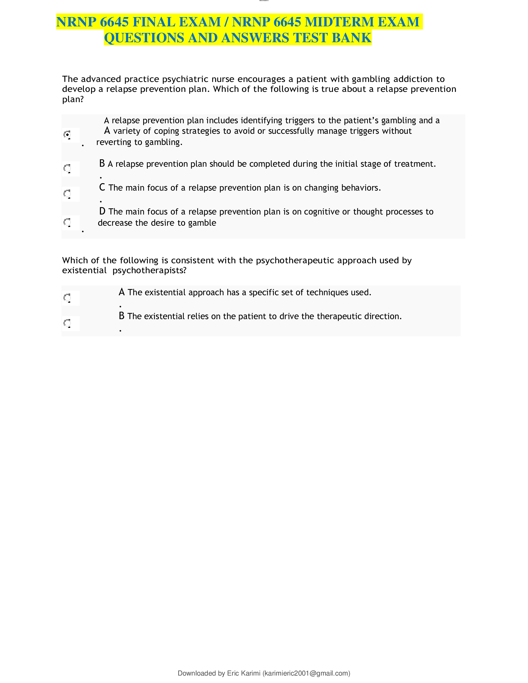NRNP 6645 Final Exam (Latest, 100 Q & A)NRNP 6645N Final Exam | NRNP6645 Final Exam | NRNP-6645N Final Exam: Walden University | 100% Verified Q & A