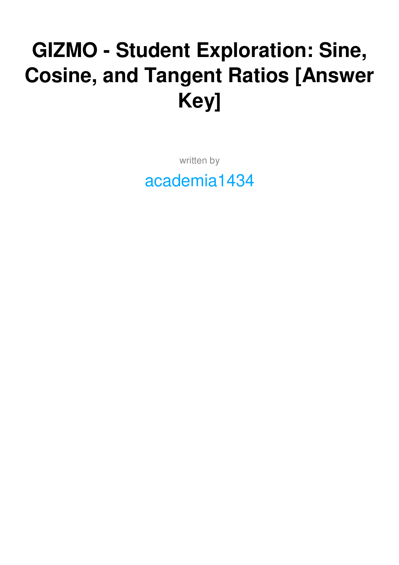 GIZMO - Student Exploration: Sine, Cosine, and Tangent Ratios [Answer Key]