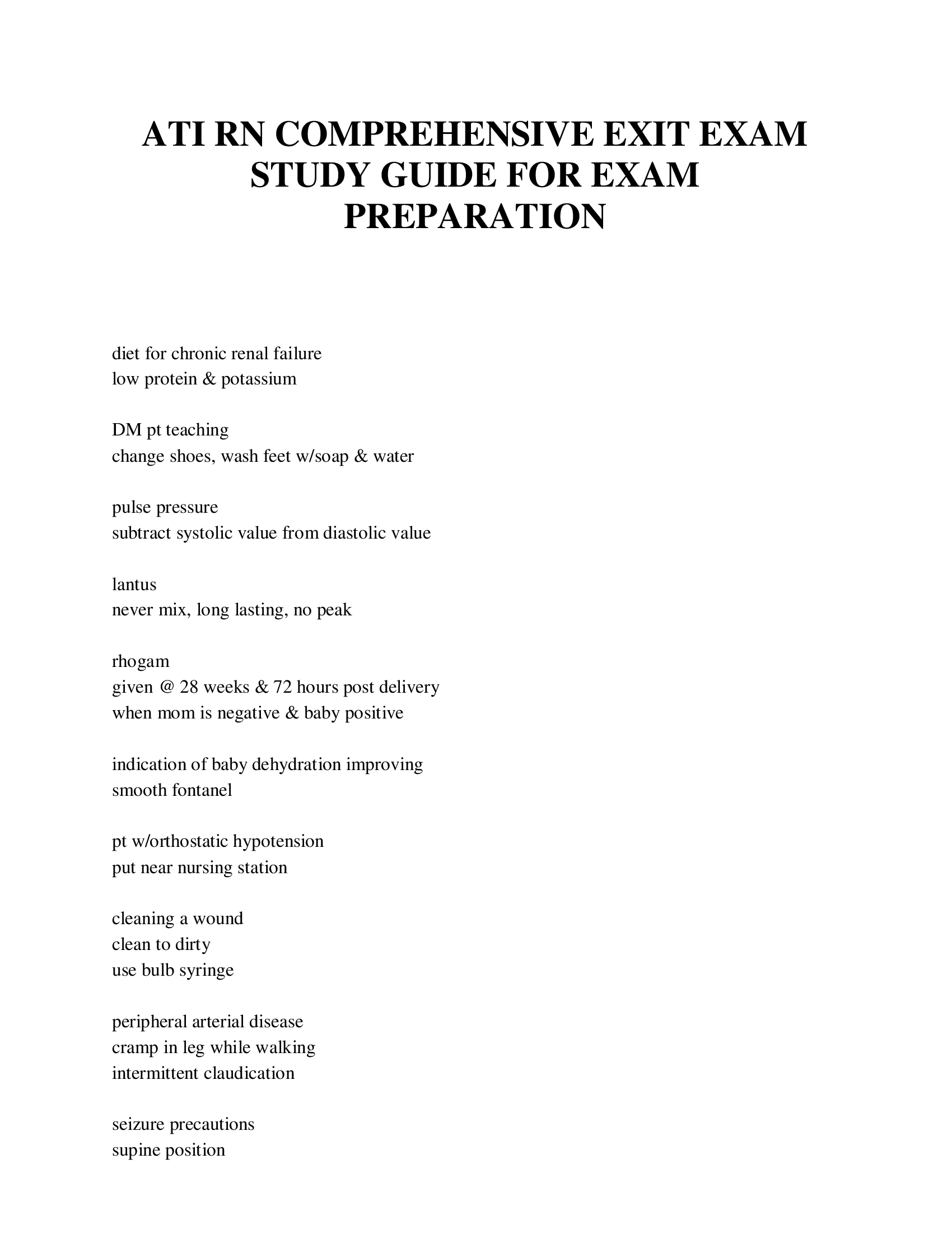 ATI RN COMPREHENSIVE EXIT EXAM STUDY GUIDE FOR EXAM PREPARATION