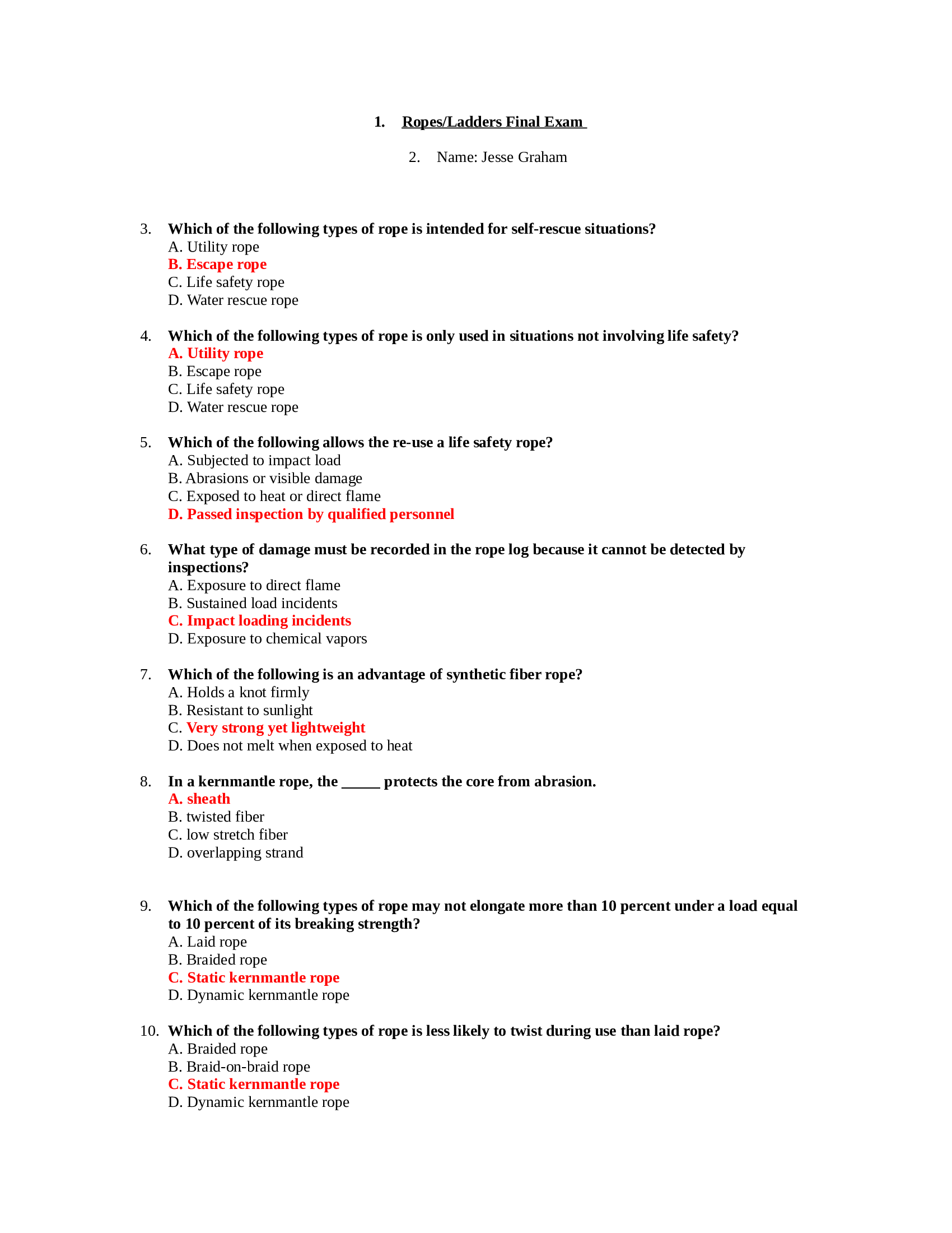 Pre-Service Firefighter NFPA . Ropes/Ladders Final Exam (90 - Questions and Answers)