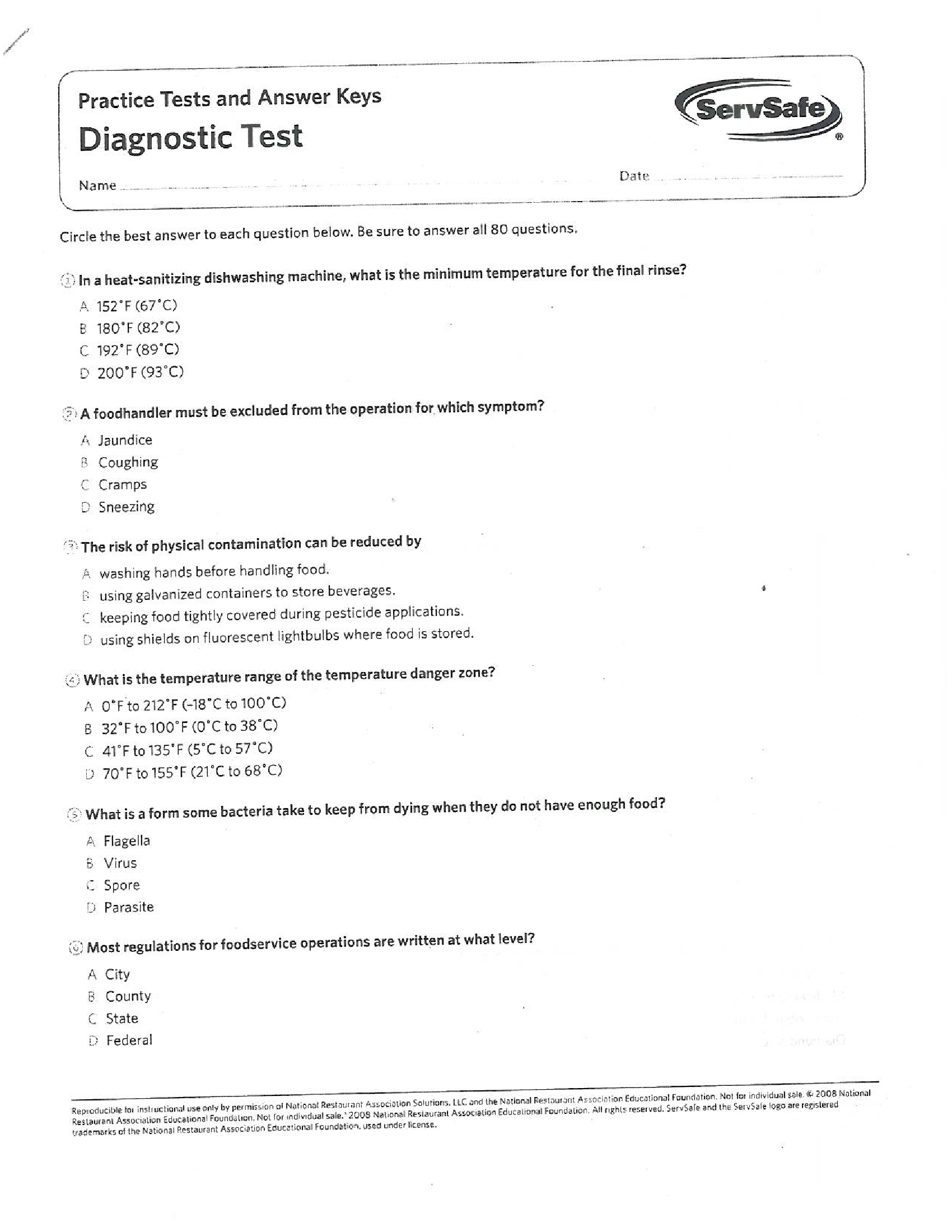 ServSafe Manager Exam 80 Questions Provided Answer Key[last page]