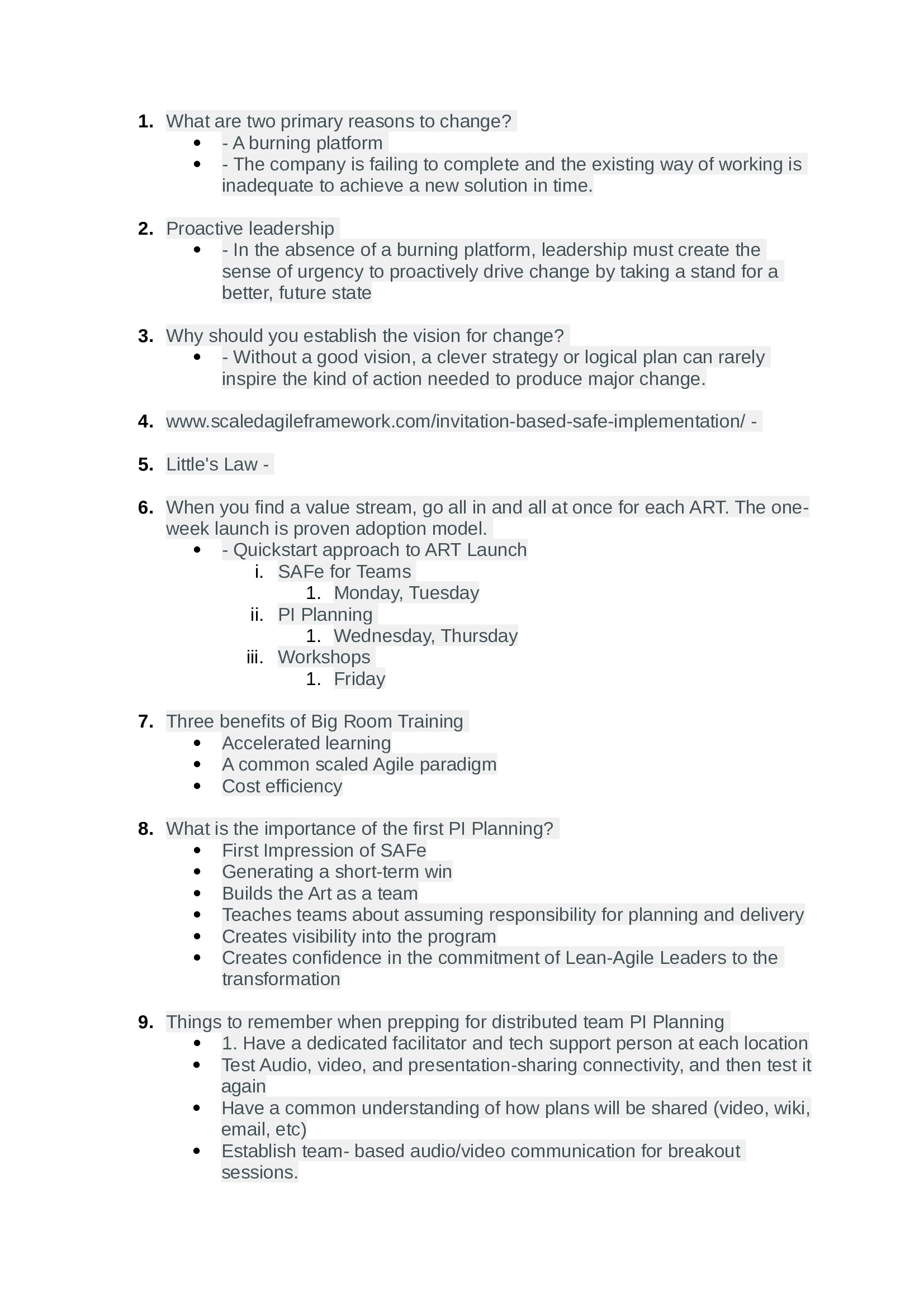 The Scaled Agile Framework (SAFe) Program Consultant (SPC) 4.6 Study Guide (Exam Flashcards) Possible Questions with Multiple Answers