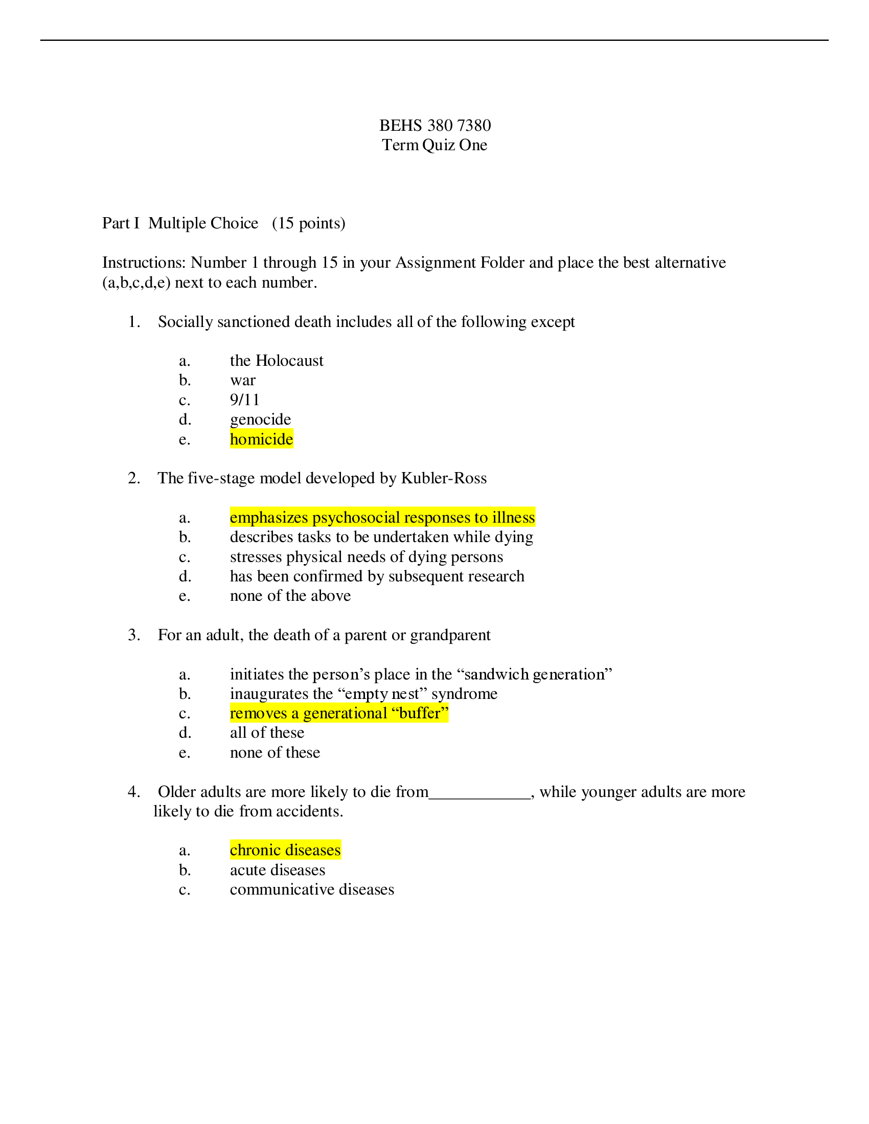(Answered) Basic Experimental Studies Involving Humans -BEHS 380 7380 Term Quiz One.