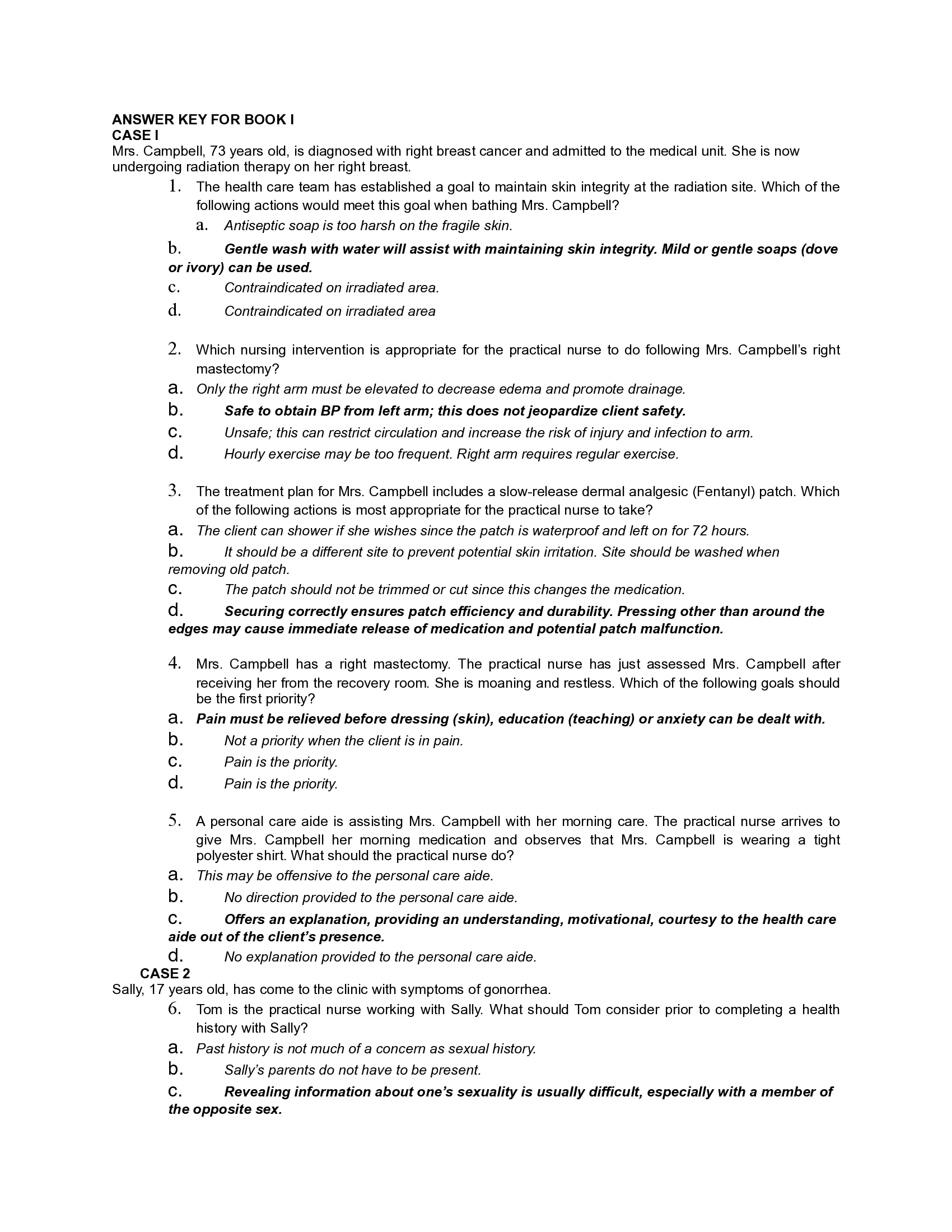 Canadian Practical Nurse Registration Examination (CPNRE) 3rd EDITION EXAM ANSWER KEY