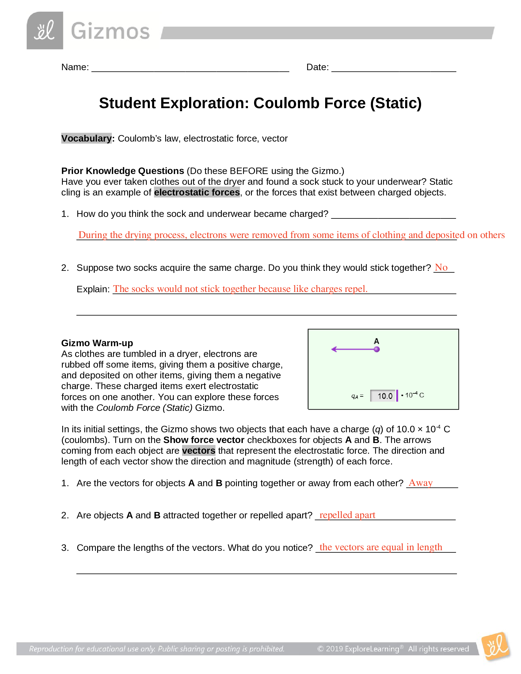 GIZMOs - Coulomb Force (Static) Answer key (TOP RATED) 2026